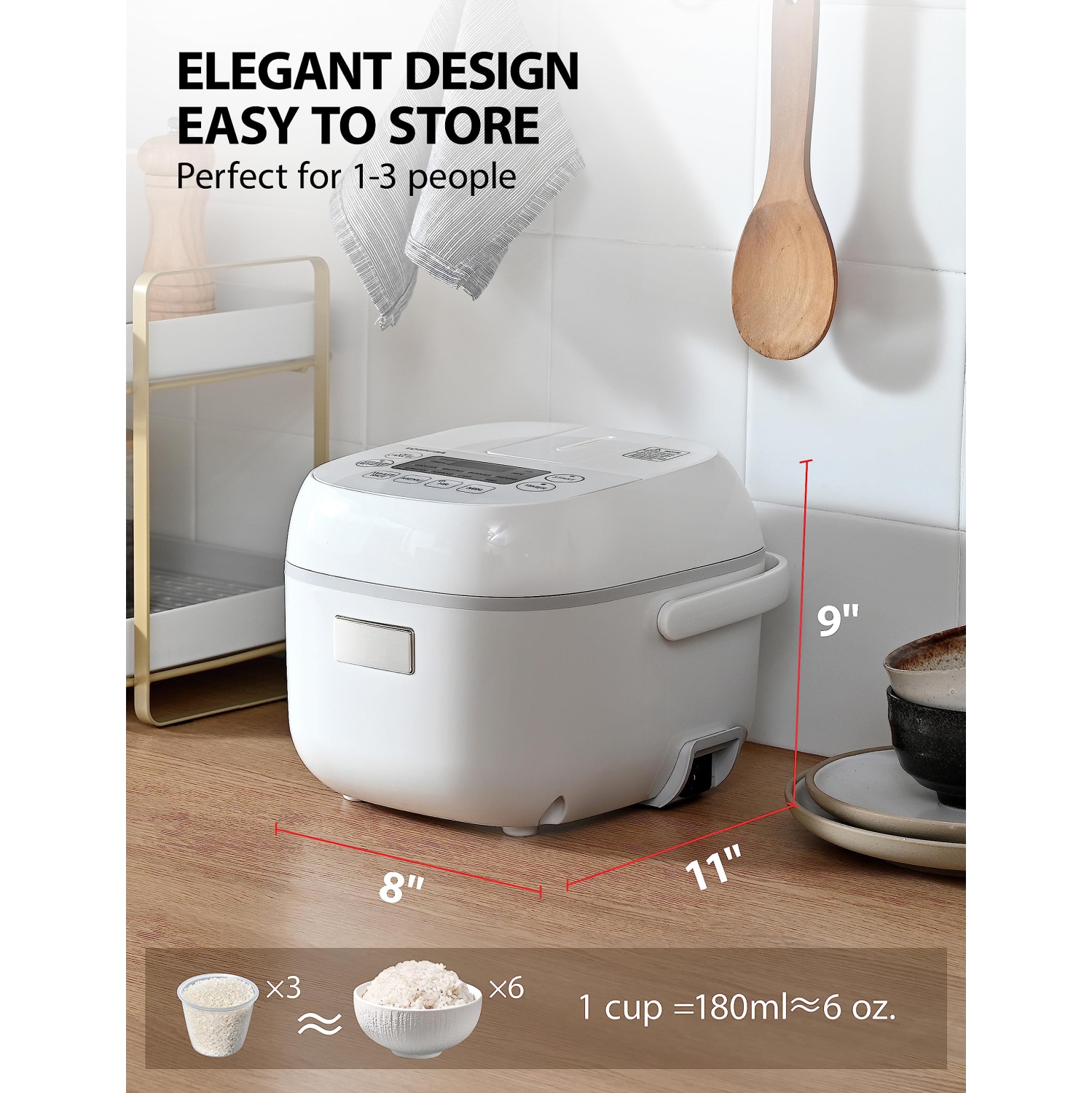 Petit cuiseur à riz de 3 tasses non cuit de TOSHIBA – écran ACL avec 8 fonctions de cuisson, technologie Fuzzy Logic