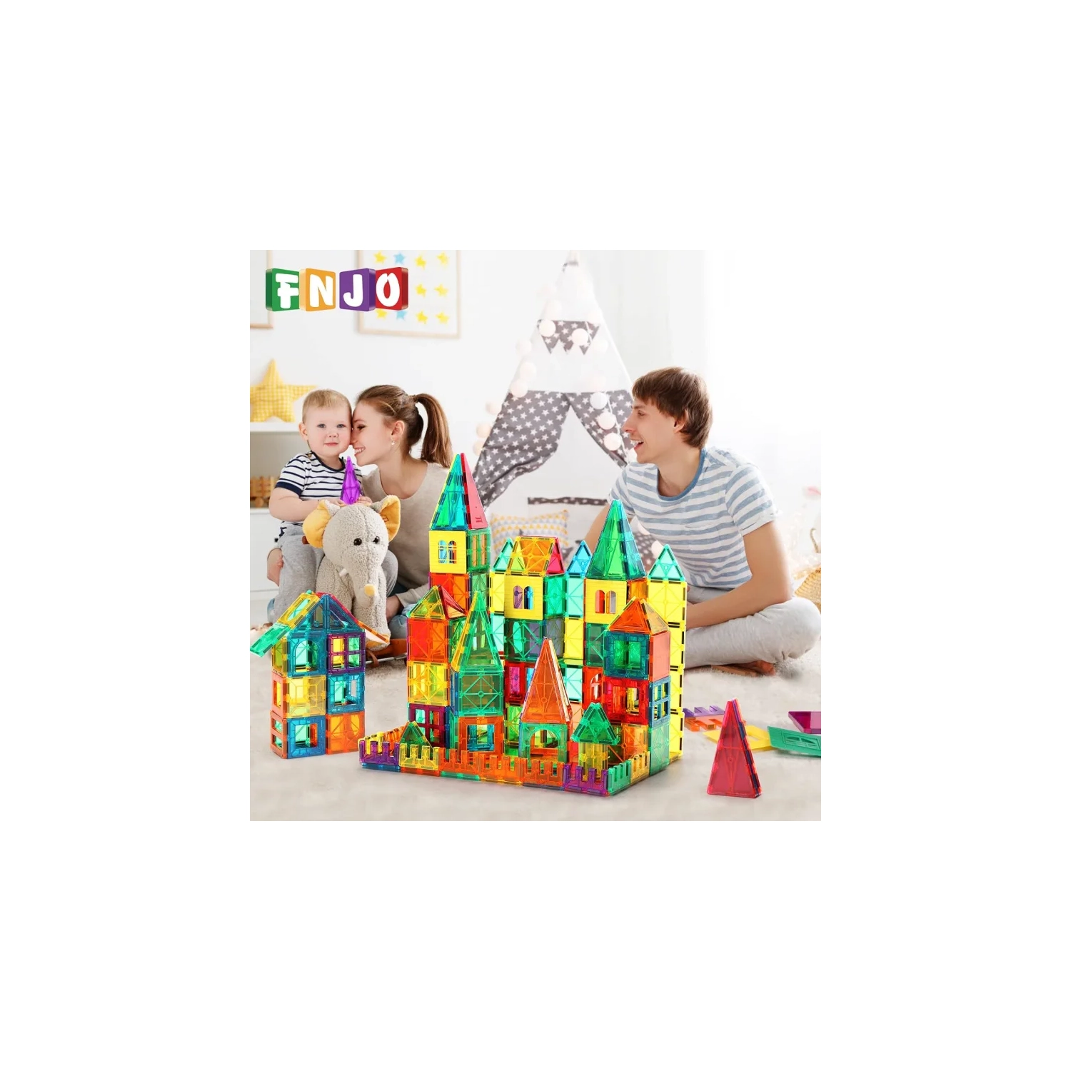 Jeu de construction Magnetic Tiles - 60 jouets Montesori STIM pour enfants, garçons et filles