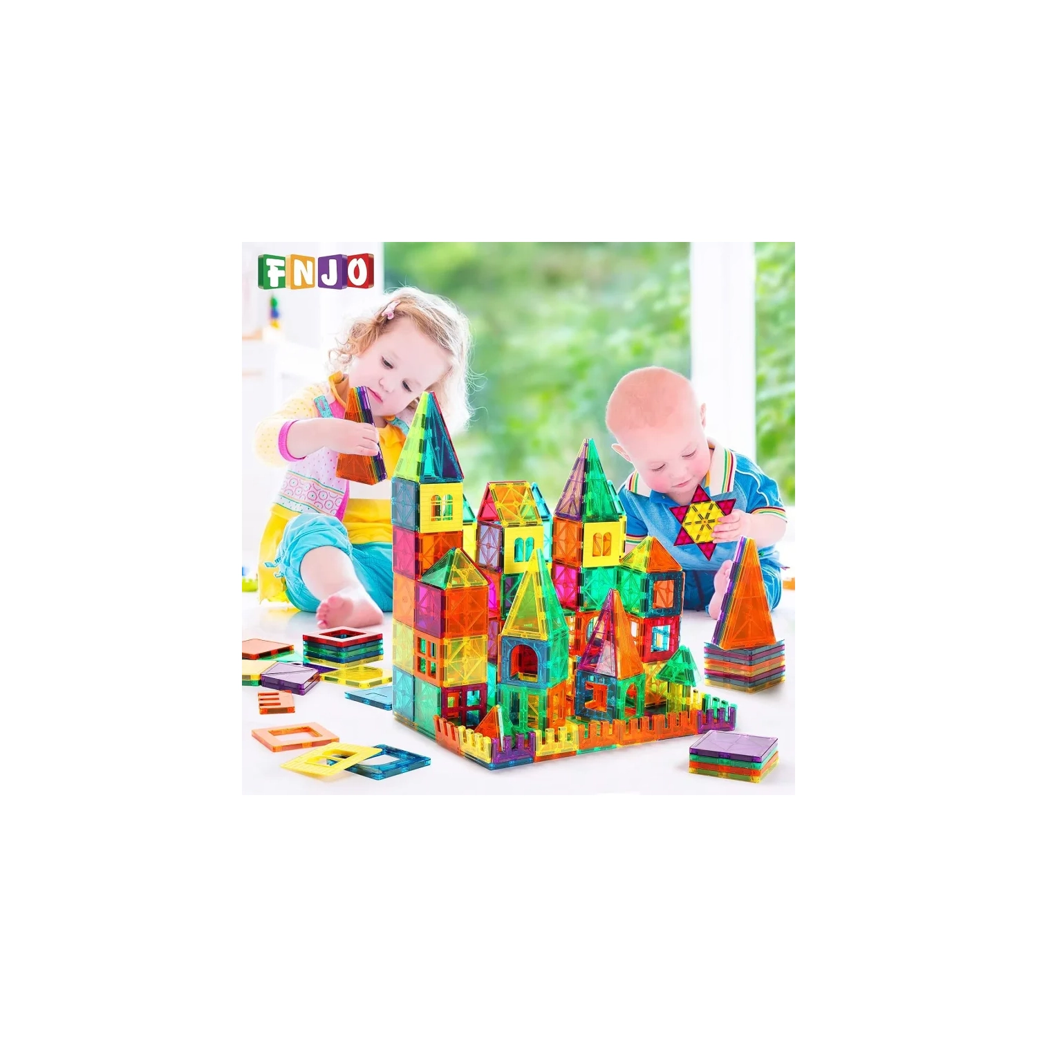 Jeu de construction Magnetic Tiles - 60 jouets Montesori STIM pour enfants, garçons et filles