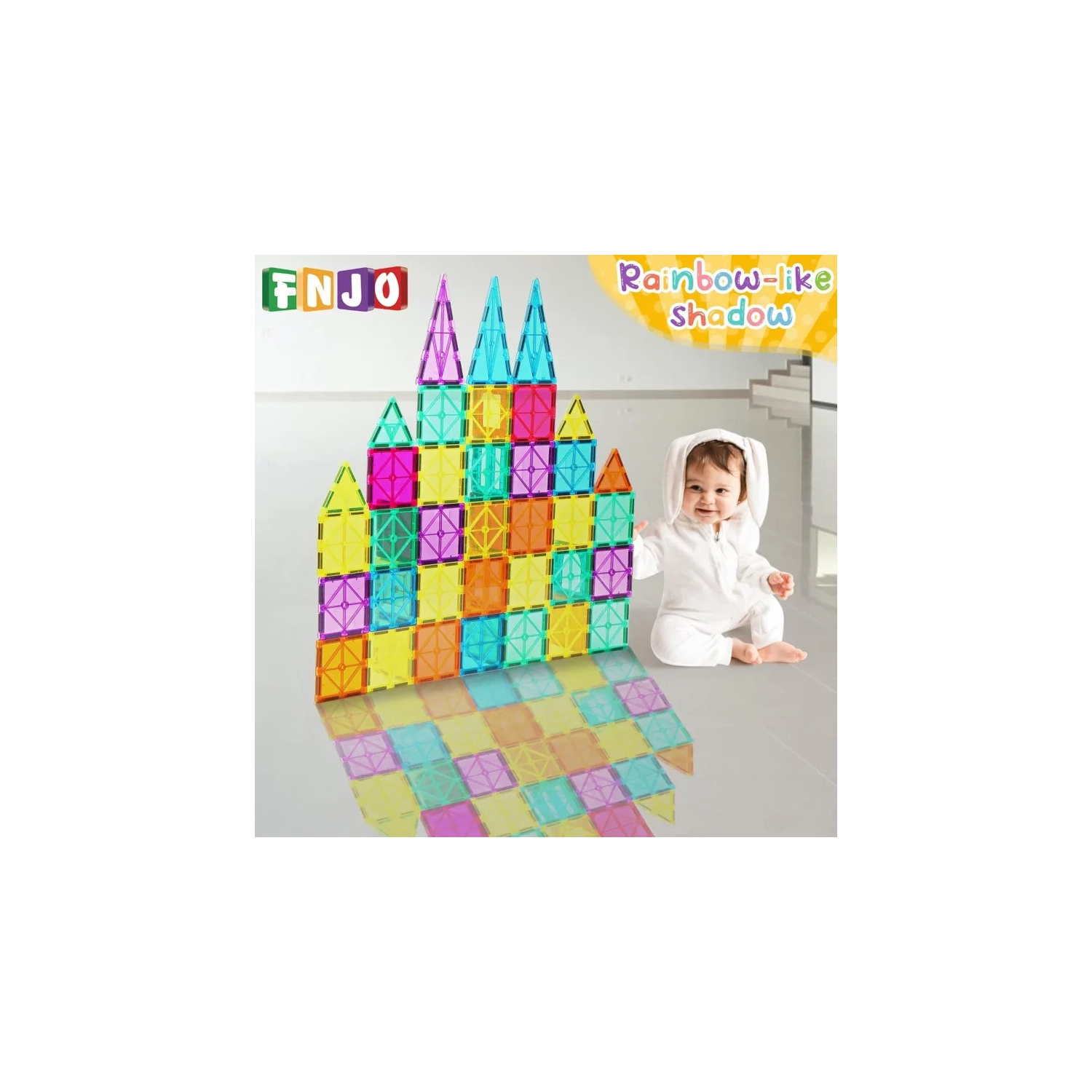 Jeu de construction Magnetic Tiles - 60 jouets Montesori STIM pour enfants, garçons et filles