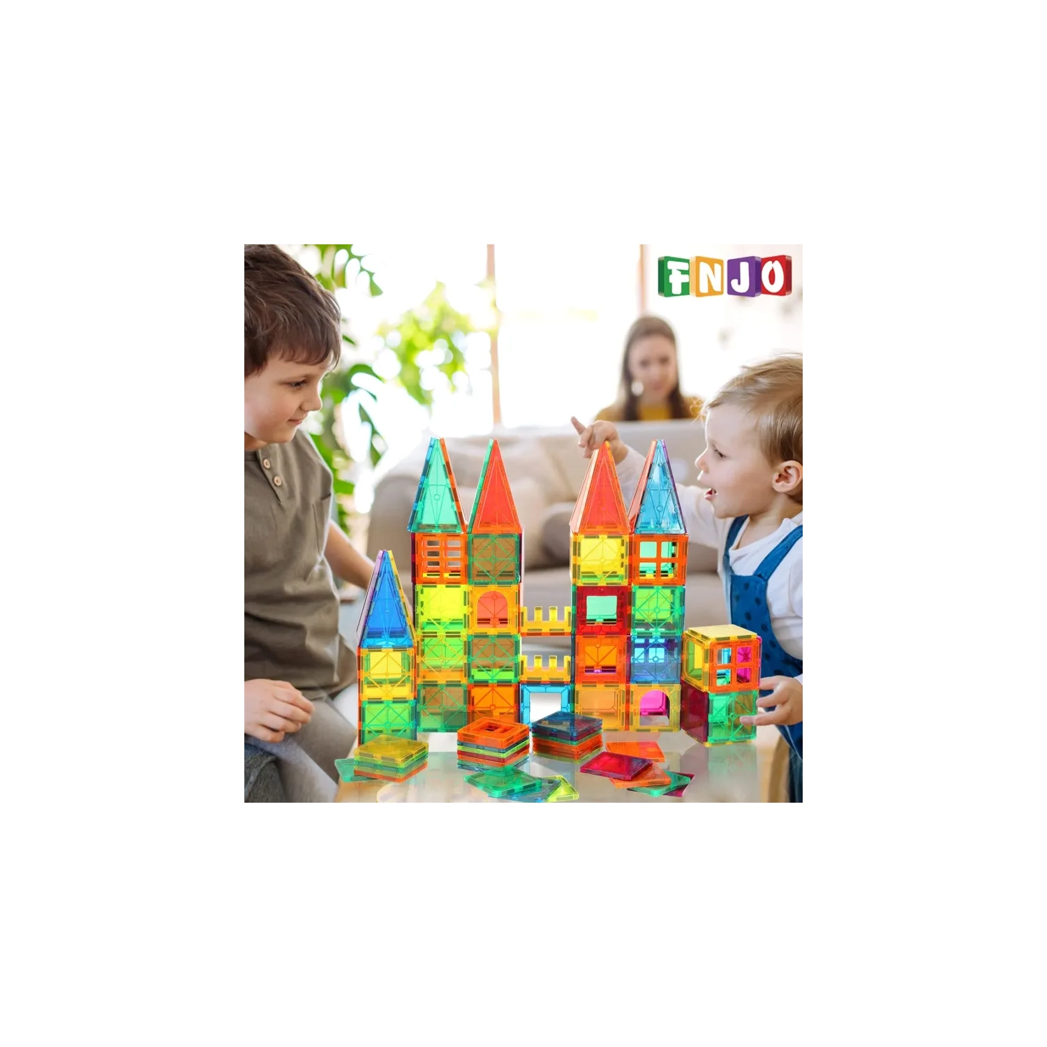 Jeu de construction Magnetic Tiles - 60 jouets Montesori STIM pour enfants, garçons et filles