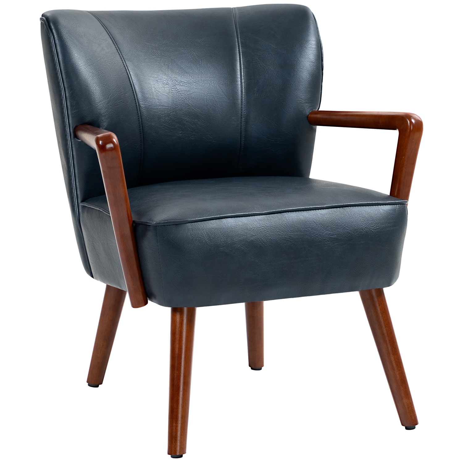 HOMCOM Modern Accent Chair, Upholstered Armchair, Faux Leather Side Chair with Wood Legs and Wide Padded Seat, Duke Deep Sea Blue