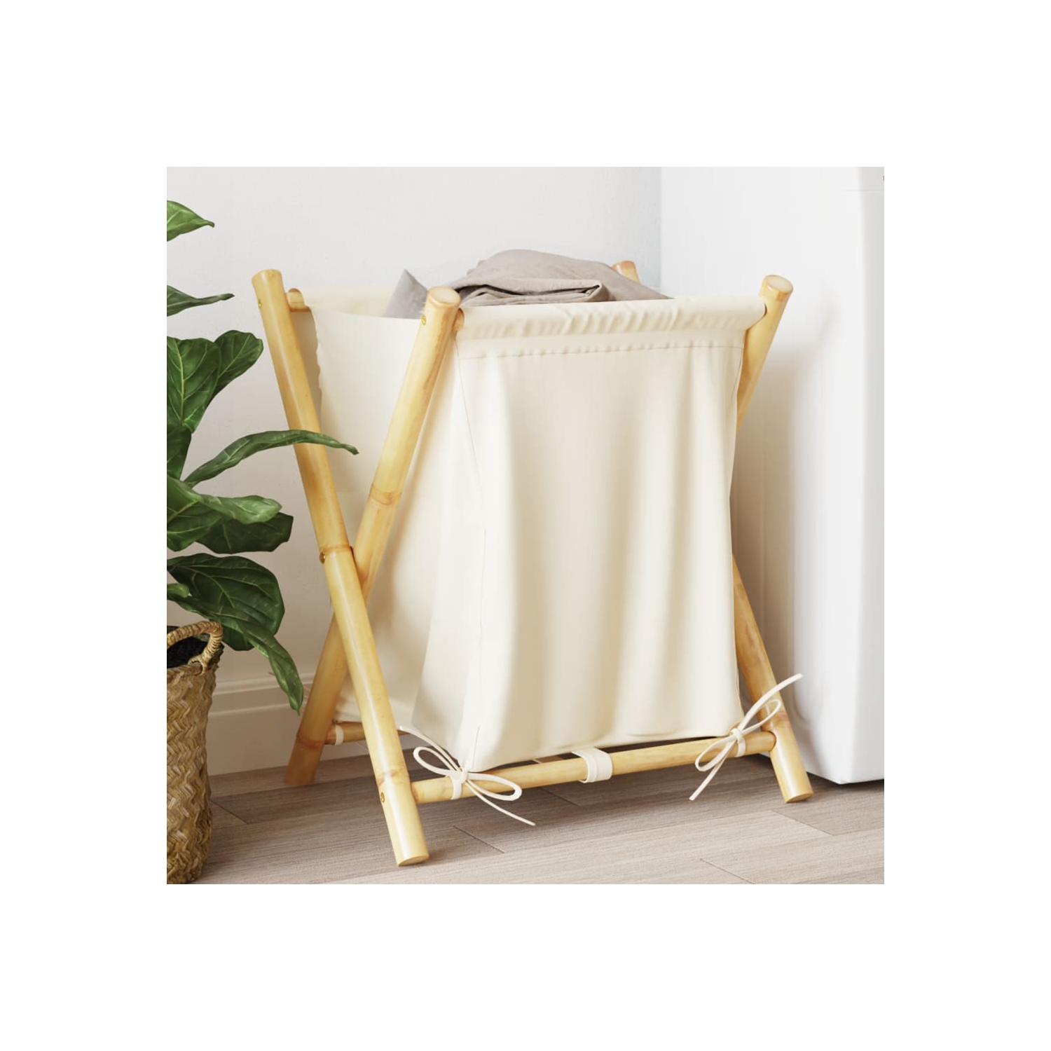 vidaXL Laundry Basket Cream White 45x55x63.5 cm Bamboo