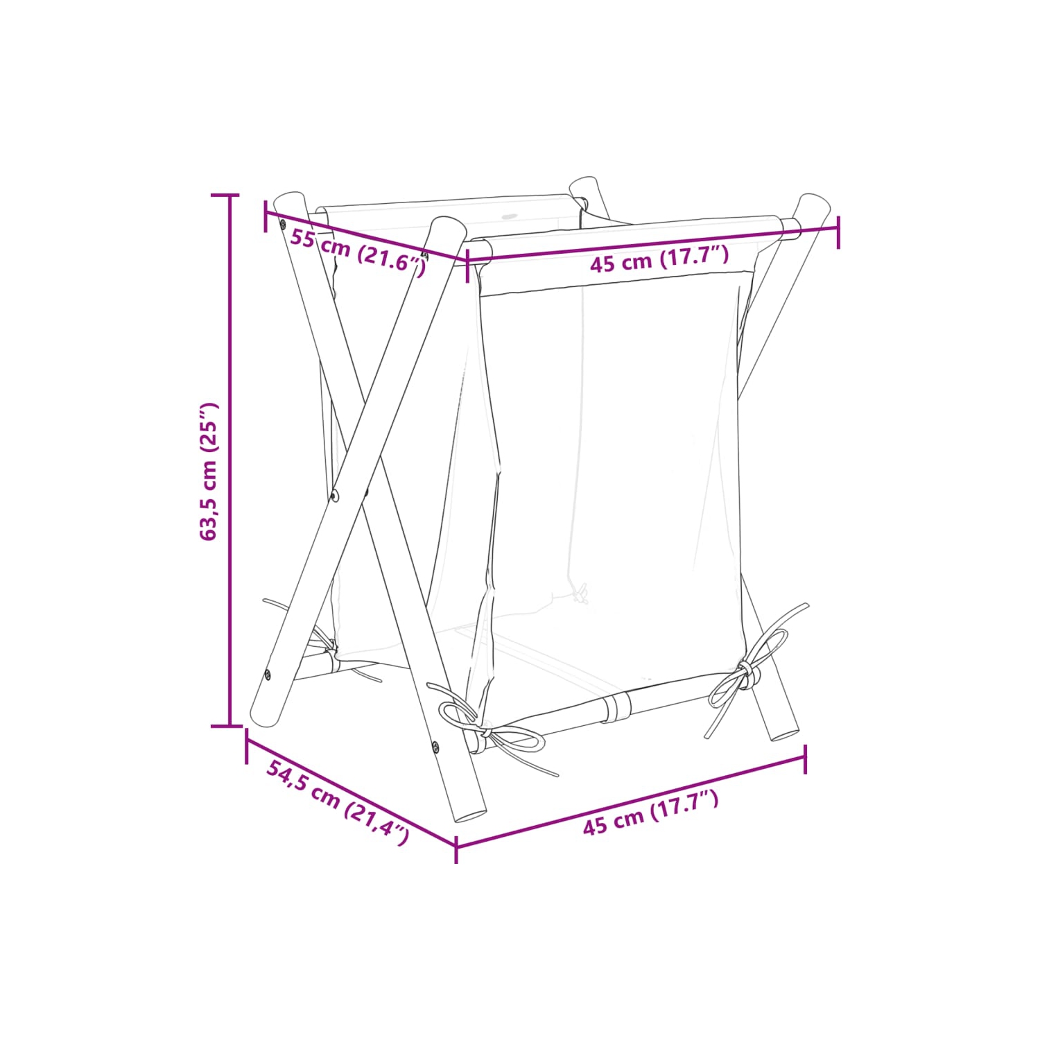 vidaXL Laundry Basket Cream White 45x55x63.5 cm Bamboo
