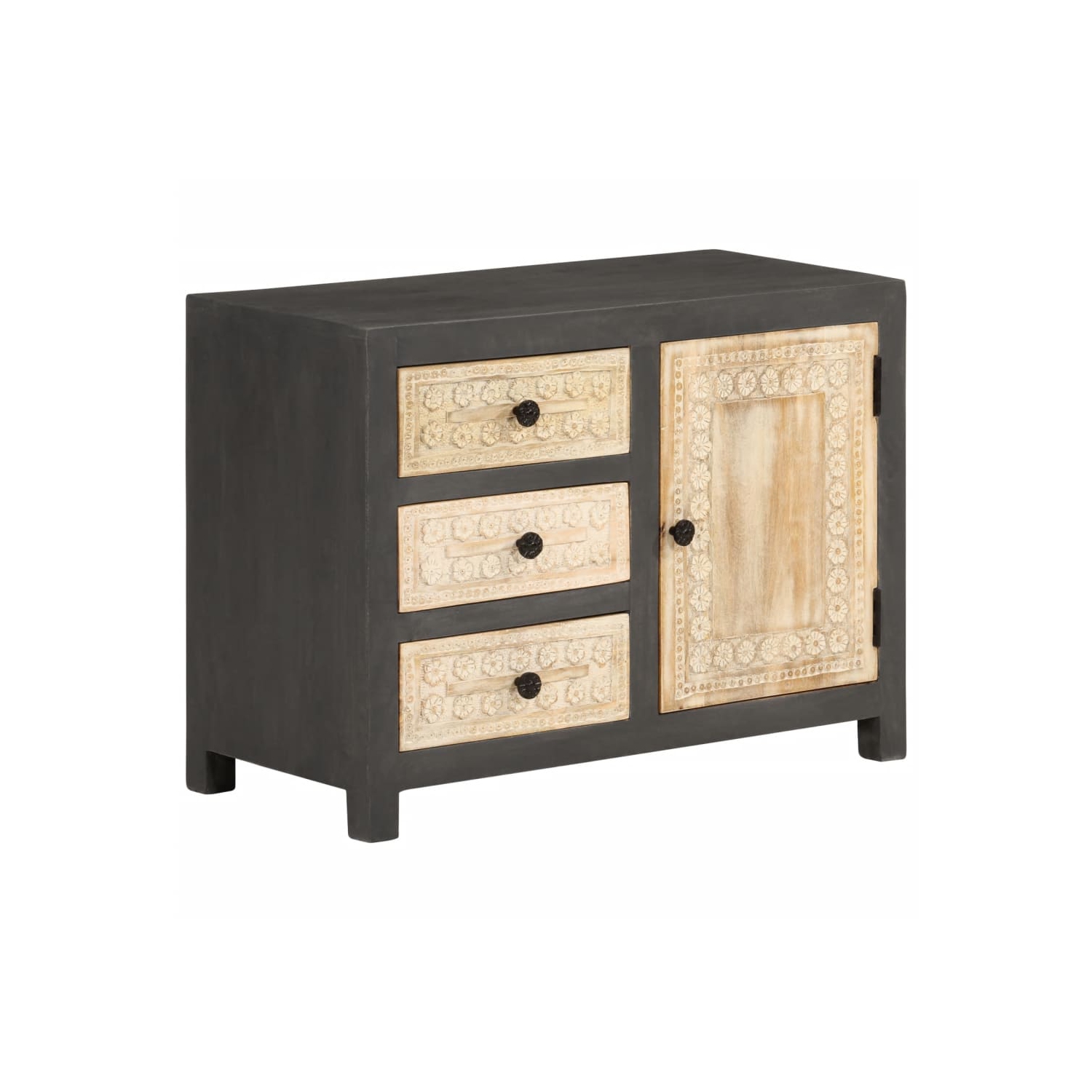 vidaXL Sideboard Grey and White 75x35x55 cm Solid Mango Wood