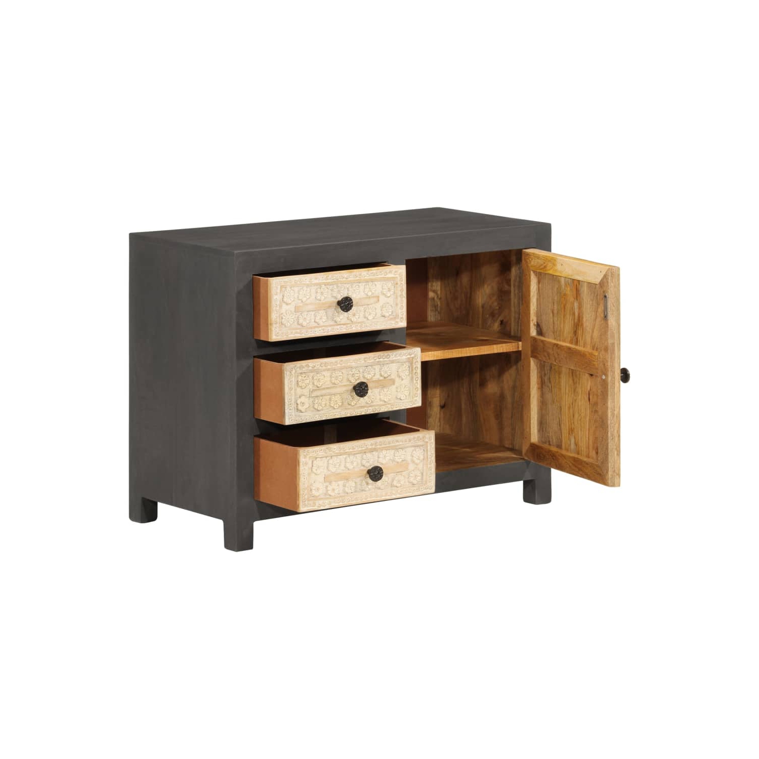 vidaXL Sideboard Grey and White 75x35x55 cm Solid Mango Wood