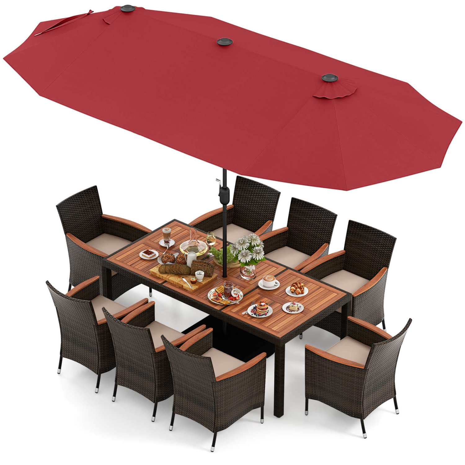 Ensemble patio de 11 pièces avec parasol de patio double 15&nbsp;pi de Costway