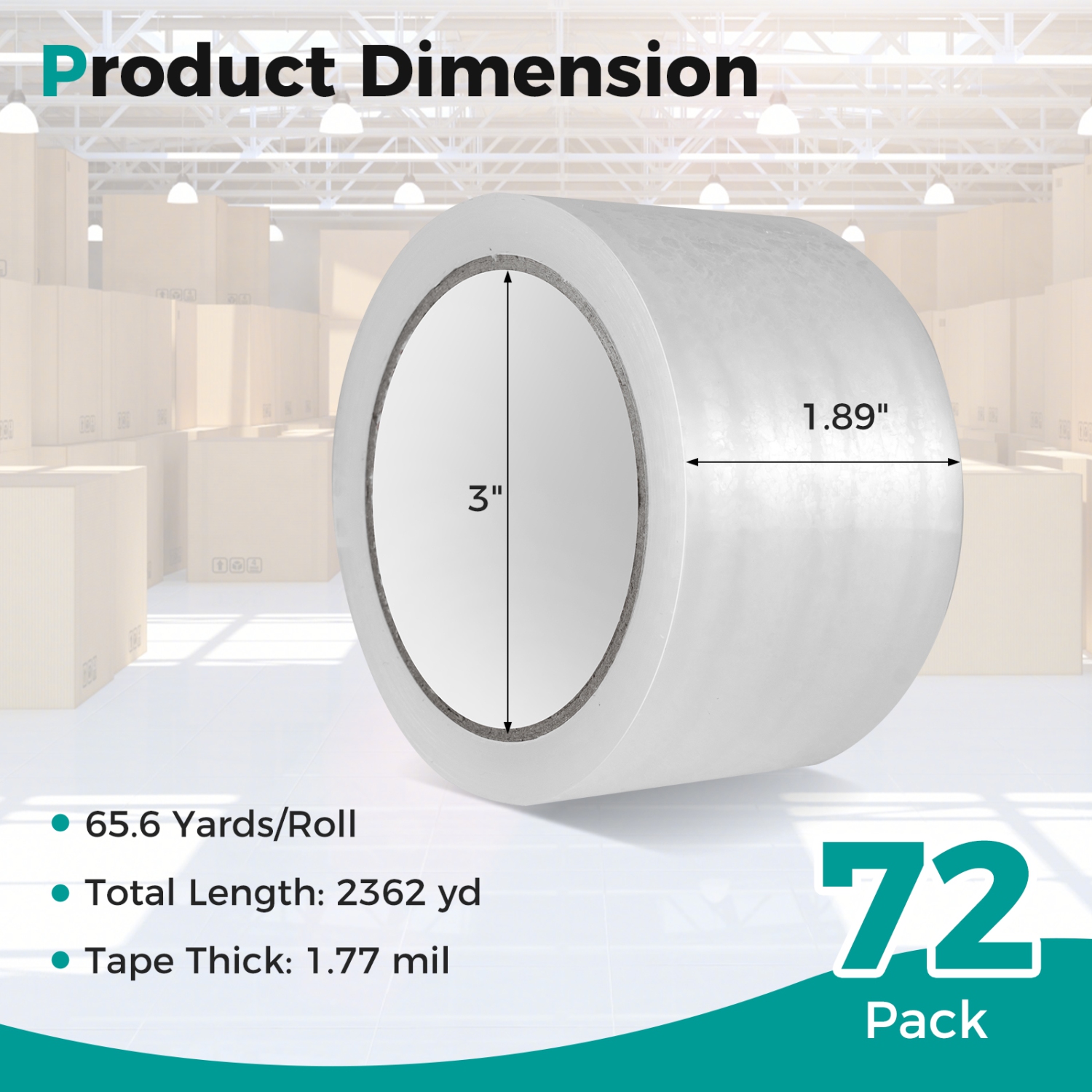 Costway 72 Rolls Heavy Duty Clear Packaging Tape with 1.89" Wide, 65.6 Yard Per Roll