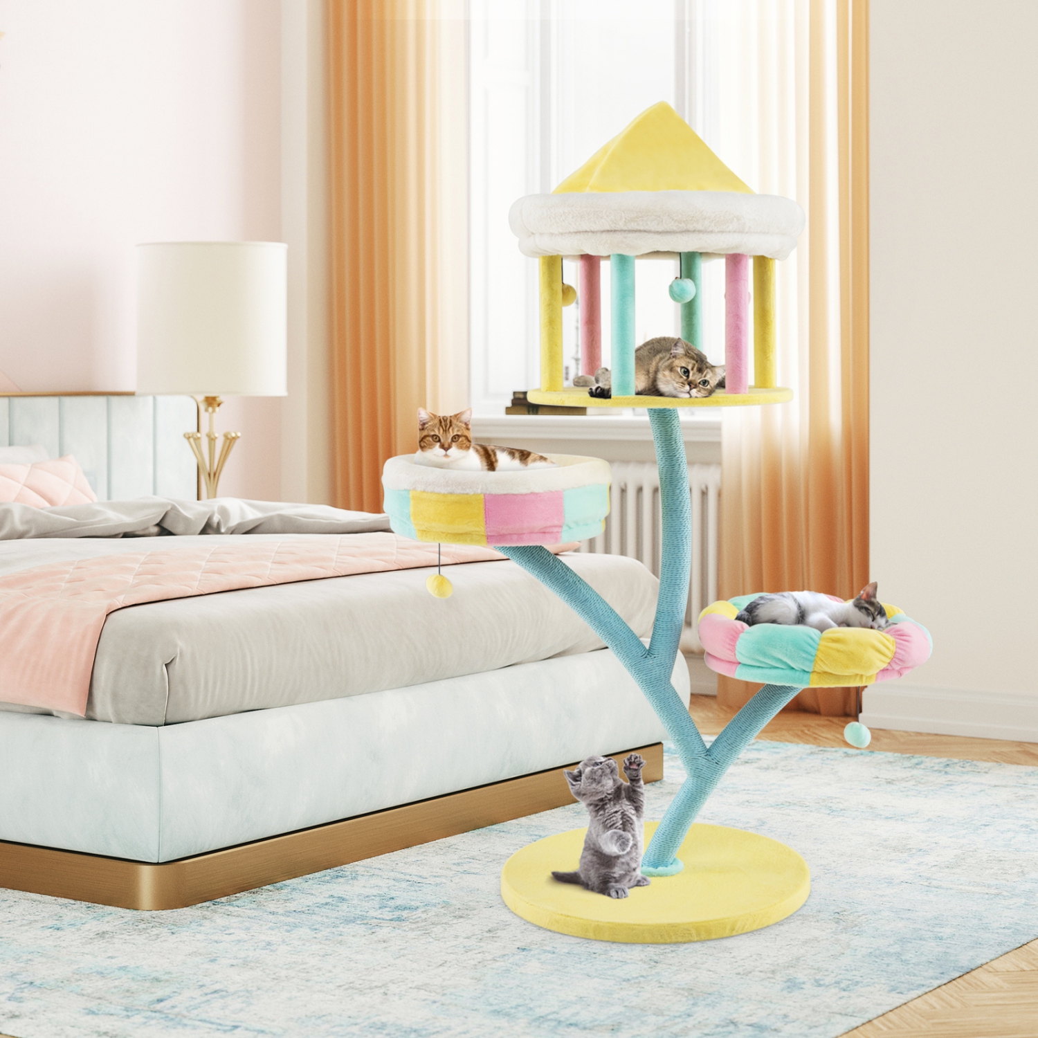 Tour multiniveaux pour chats avec 2 perches amovibles Condo de Costway