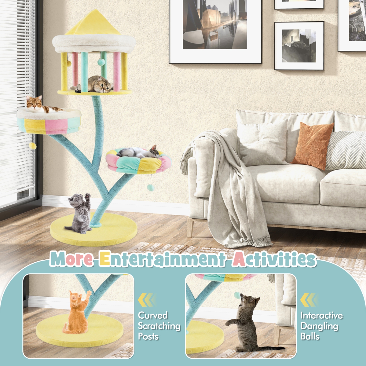 Tour multiniveaux pour chats avec 2 perches amovibles Condo de Costway
