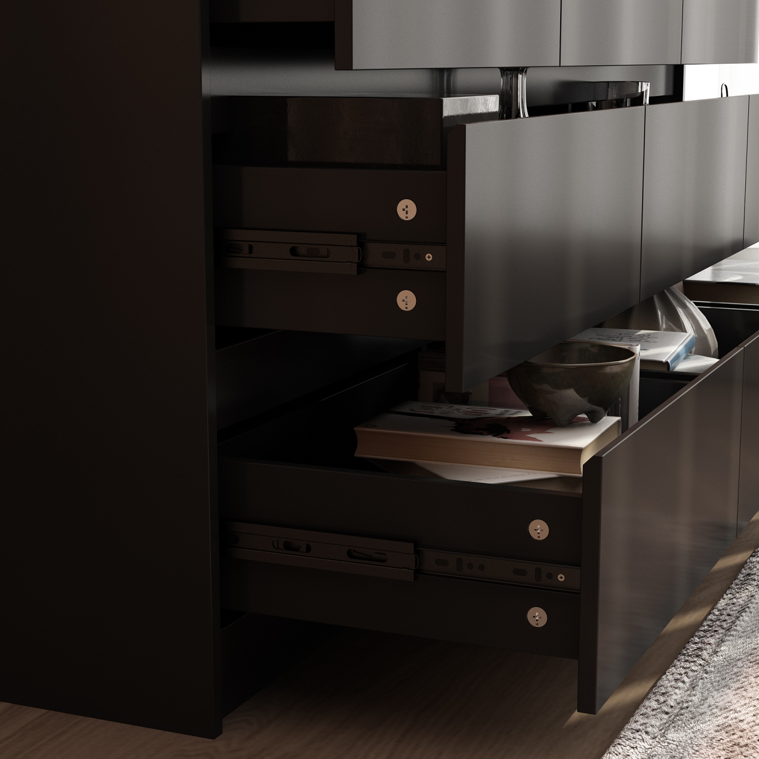 Famapy 9 Drawer Dresser for Bedroom with Deep Drawers, Large Floor Wood Dressers Handle Free, Modern Long Dressers, Black