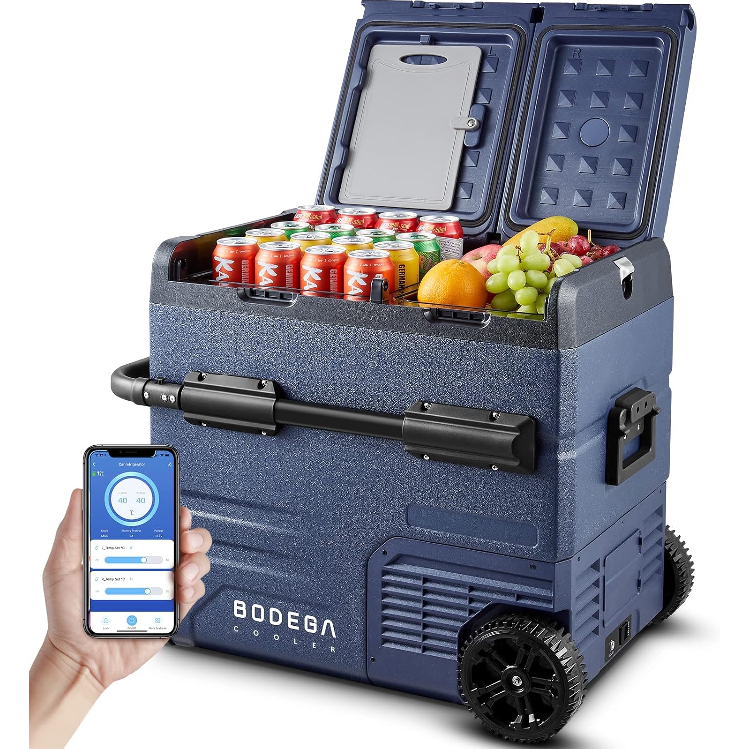 BODEGA 12 Volt Car Refrigerator,59 Quart12v Portable refrigerator, -4℉-68 Cooler for RV, Camping,Travel,Dual Zone WIFI APP Control(2 Doors),Dark Blue