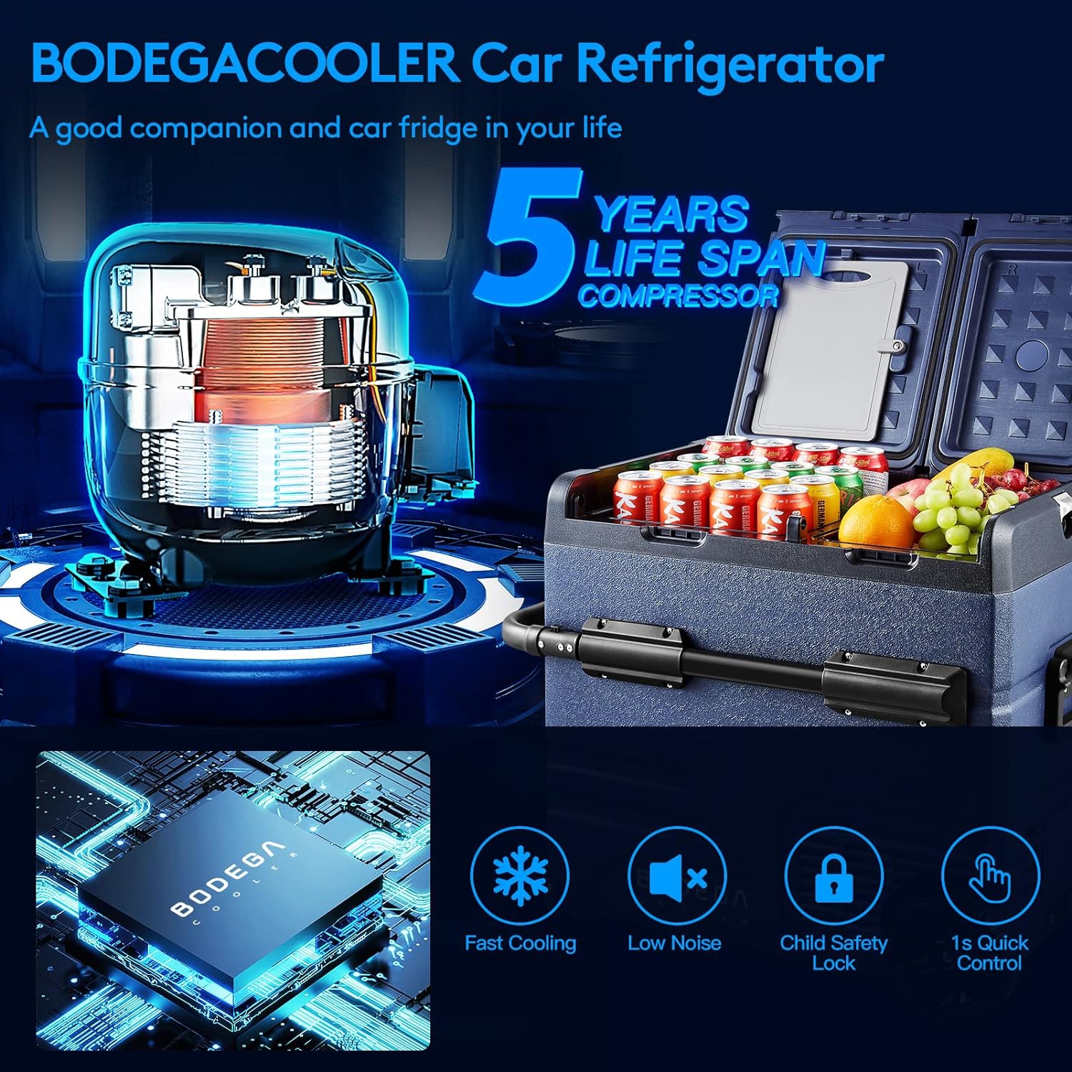 BODEGA 12 Volt Car Refrigerator,59 Quart12v Portable refrigerator, -4℉-68 Cooler for RV, Camping,Travel,Dual Zone WIFI APP Control(2 Doors),Dark Blue