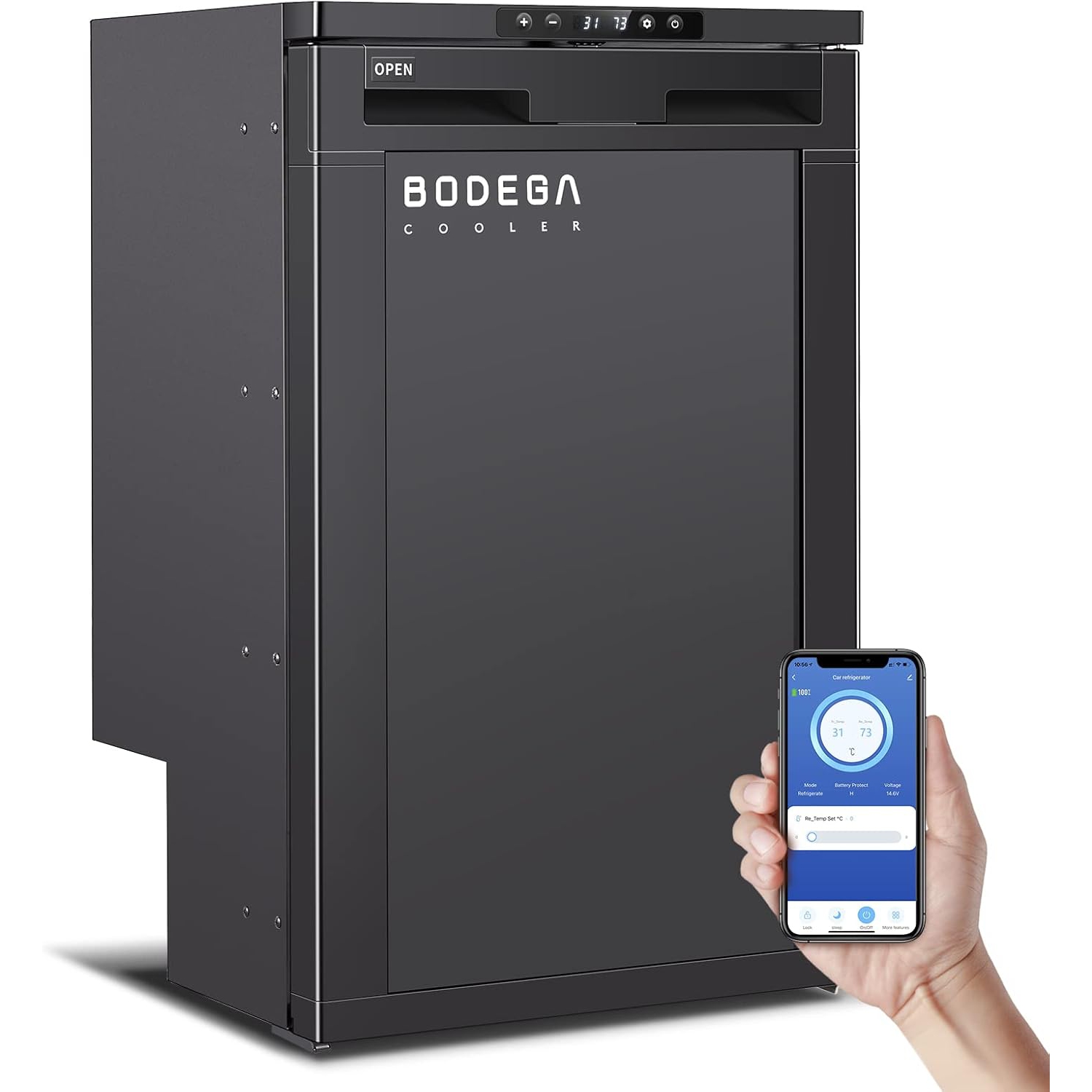 BODEGA 12&nbsp;V Refrigérateur, contrôle par APPLICATION WI-FI, 83&nbsp;L Réfrigérateur et congélateur de VR,(-4wapo~46ndeb)réfrigérateur de voyage