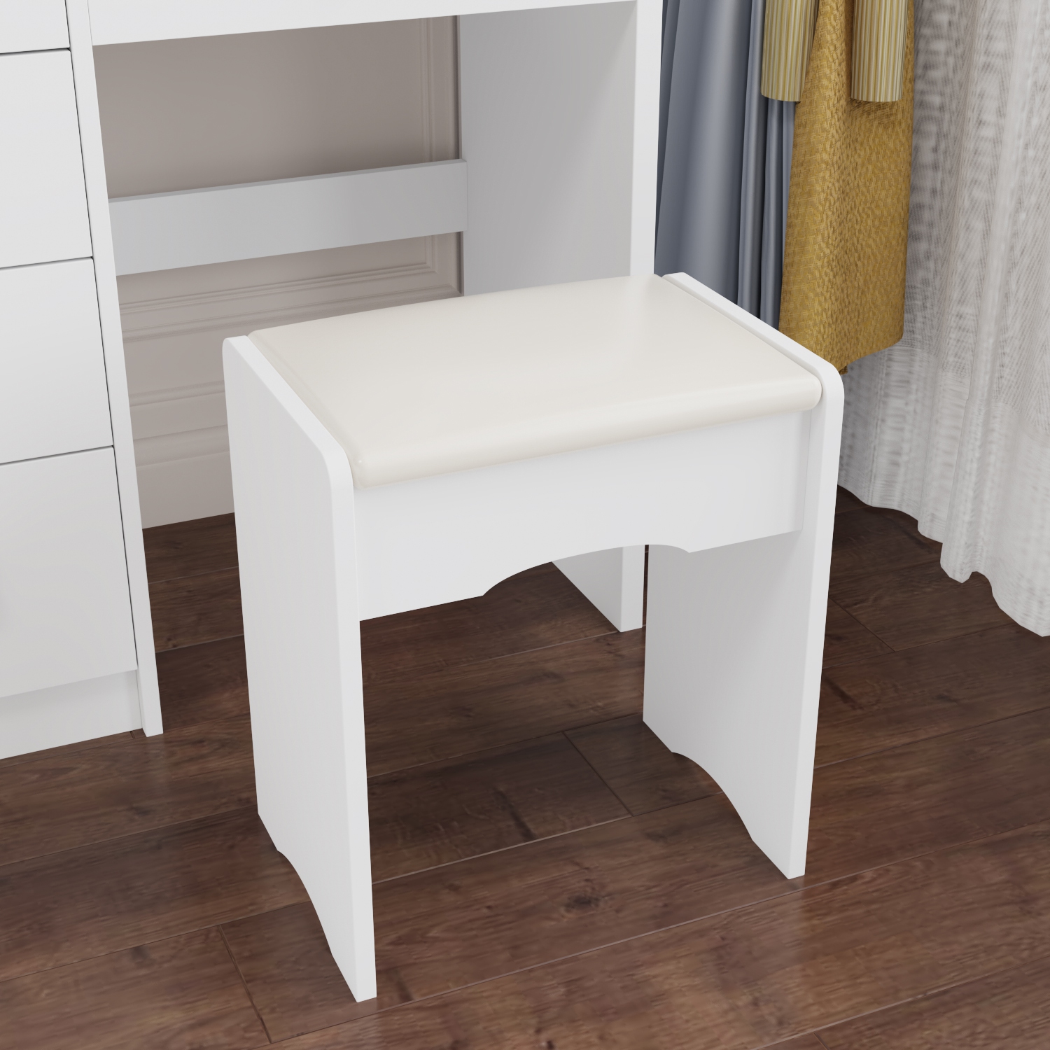 Famapy Vanity Desk Set Makeup Table with Large Lighted Mirror, Dressing Table with 5 Drawers, Storage Shelves & Cushioned Stool for Bedroom,(31.5”W x