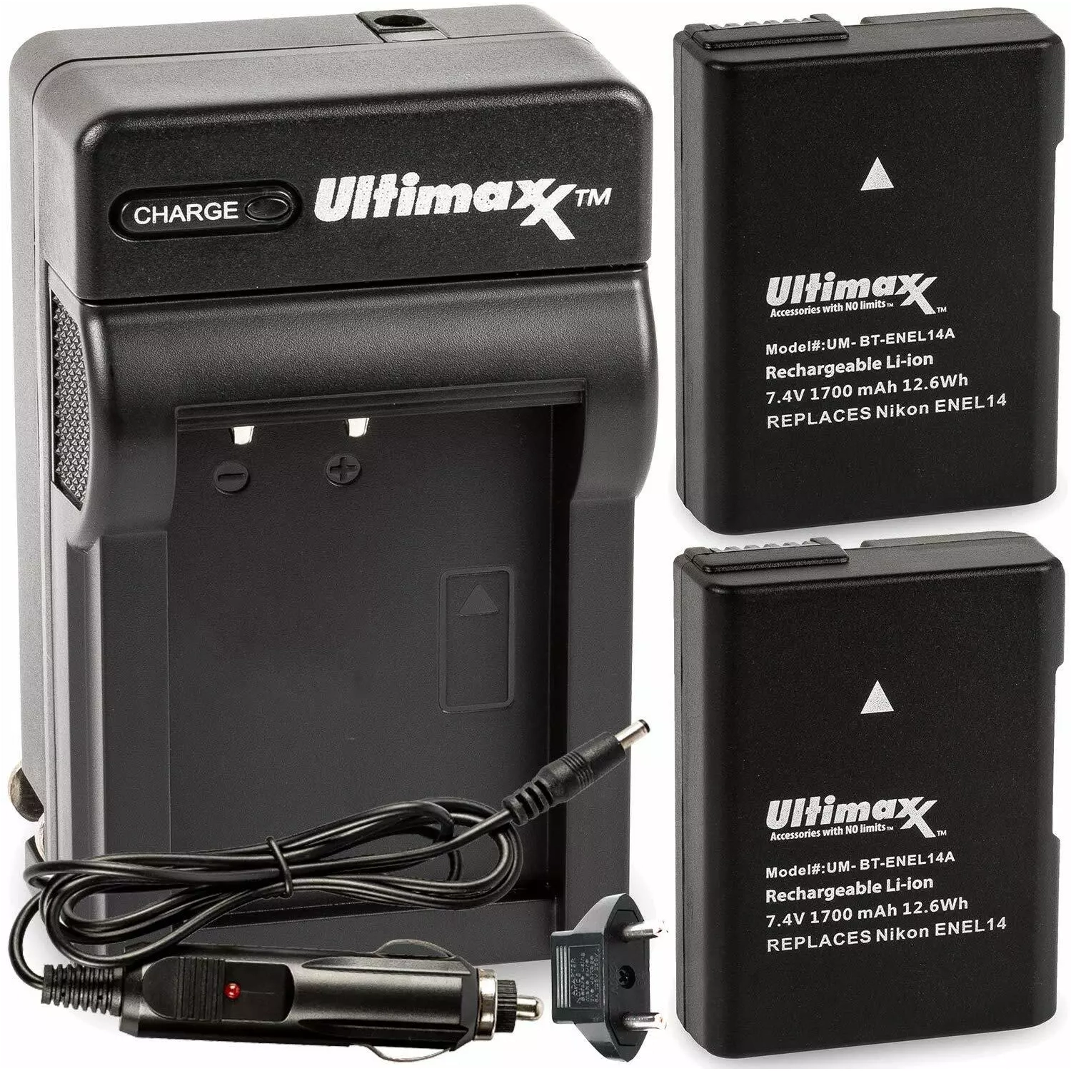 ULTIMAXX Travel Charger + Replacement Battery for Nikon ENEL14A - 1700 mah