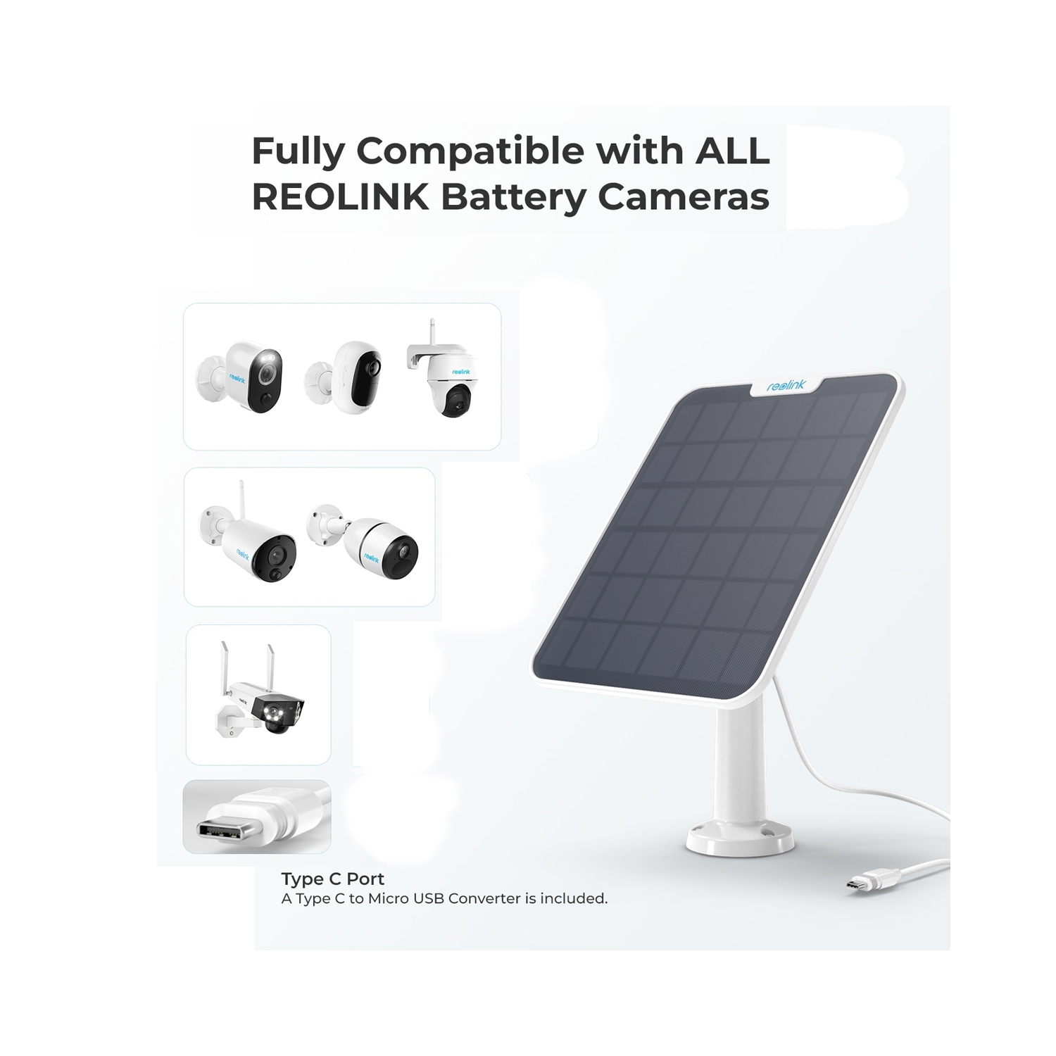 Reolink Solar Panel 6W Power Supply for Reolink Battery Wireless Security Cameras