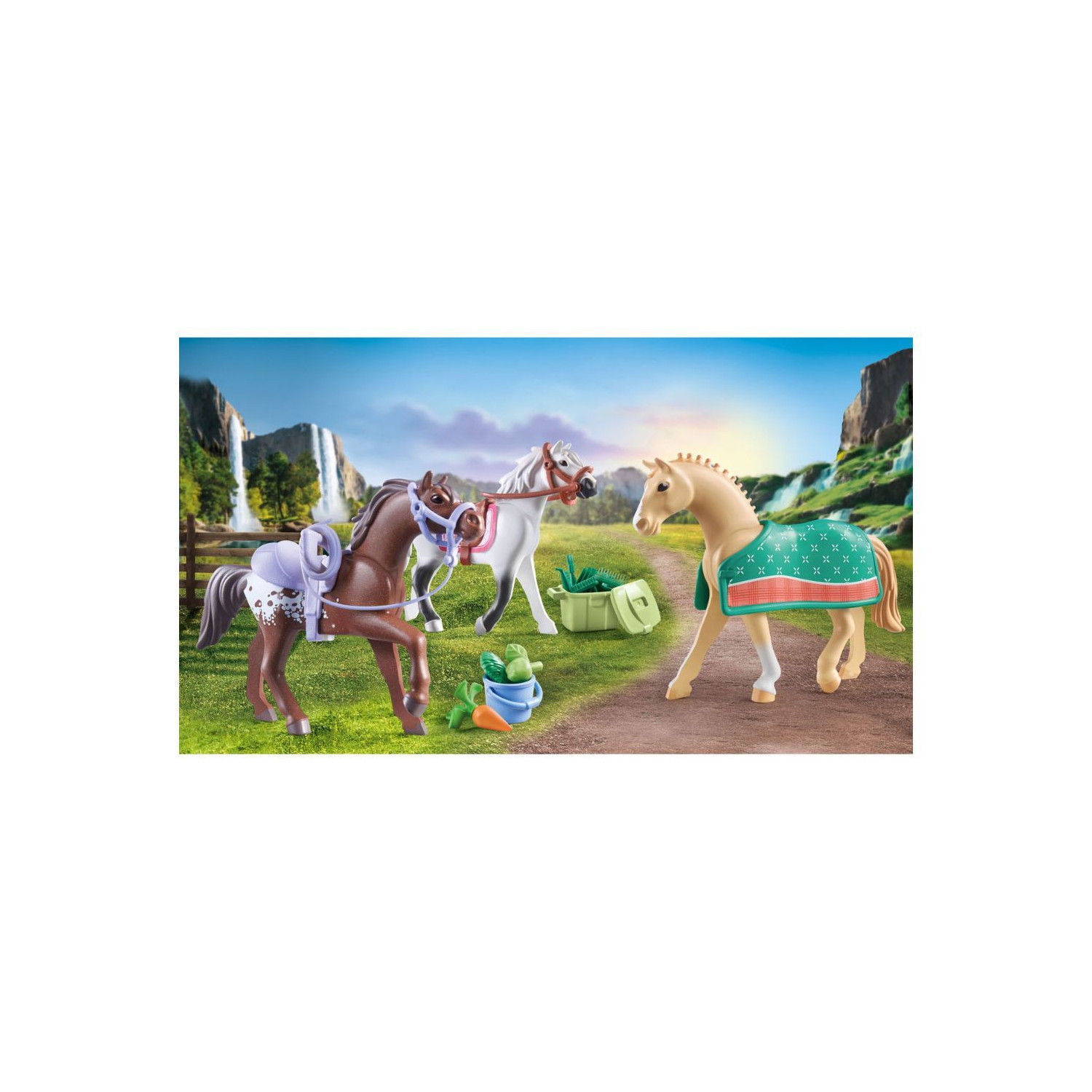 Playmobil Horses of Waterfall - Three Horses w/ Saddles