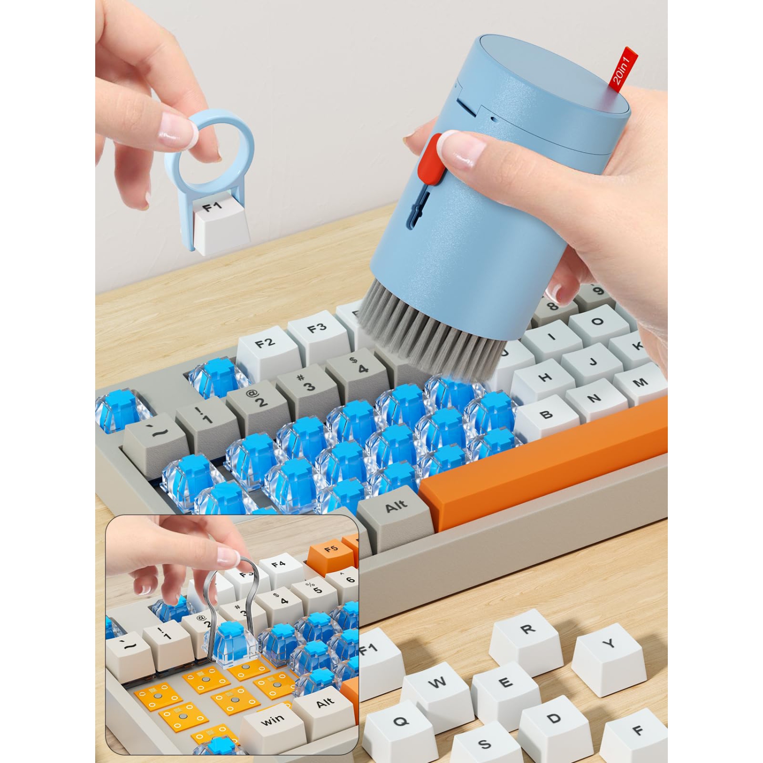 Trousse de nettoyage pour clavier, trousse de nettoyage pour appareils électroniques avec grande brosse rétractable, portable, trousse d'outils