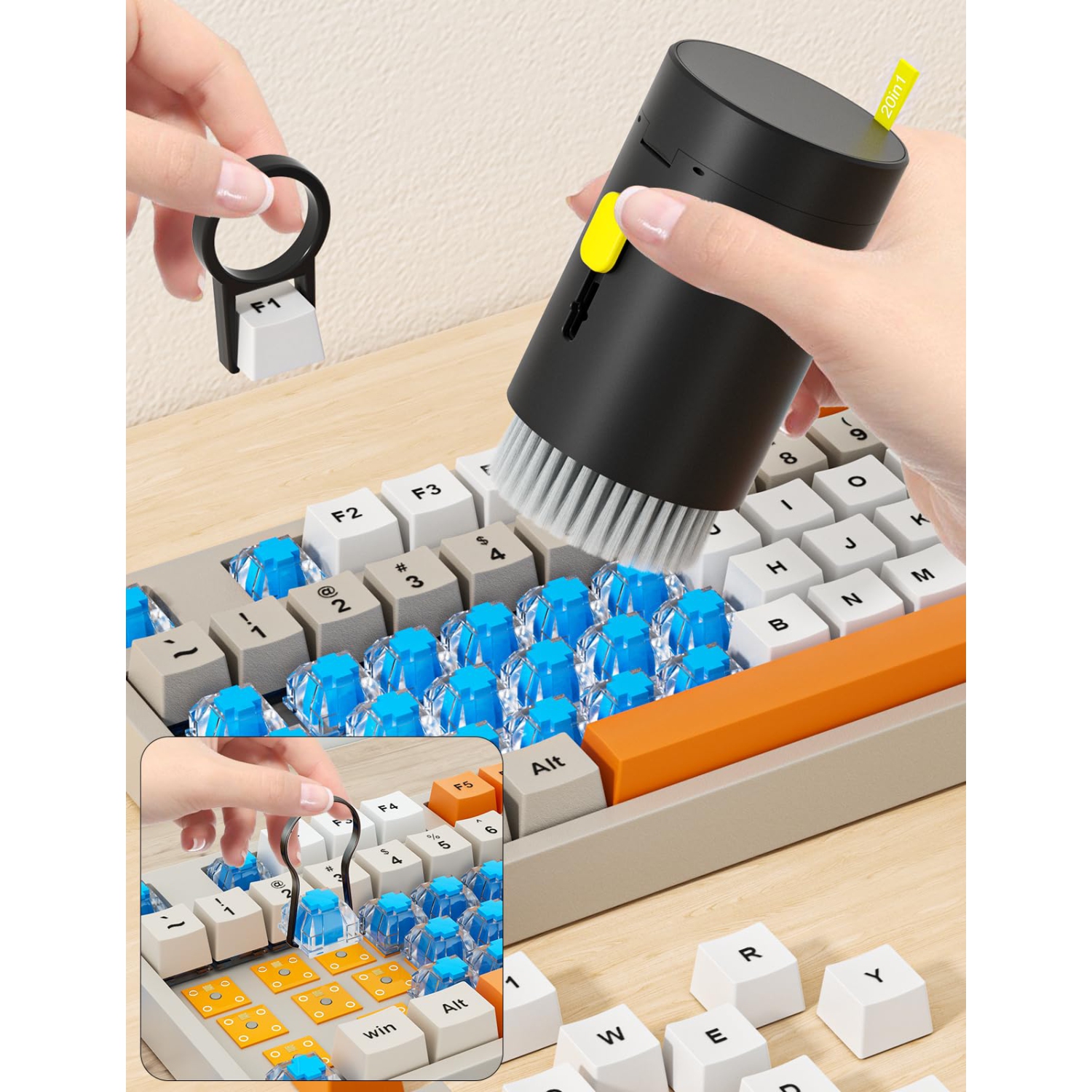 Keyboard Cleaner Kit, Electronics Cleaning Kit with Retractable Big Brush, Portable, 20 in 1 Multi-Tool Kit with 2.5ml Mist Spray