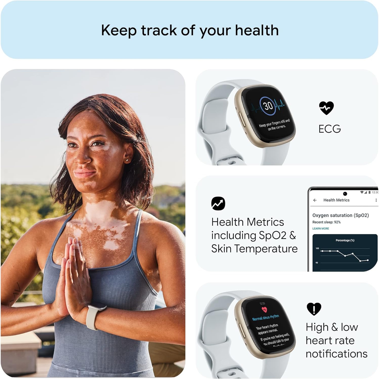 Refurbished(Good)- Fitbit Sense 2 Advanced Health and Fitness Smartwatch - Blue Mist/Pale Gold