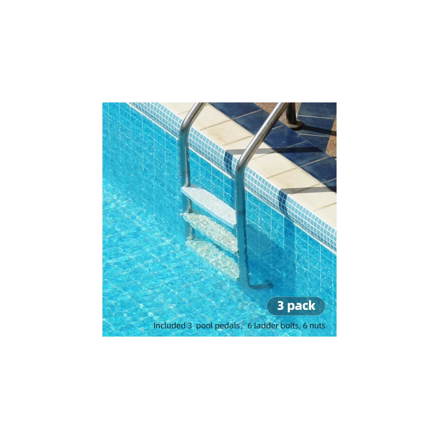 3-Pack White 18" Universal Pool Ladder Steps Replacement - Heavy-Duty Molded Plastic Swimming Pool Ladder Rung Step with Stainless Steel Bolts for