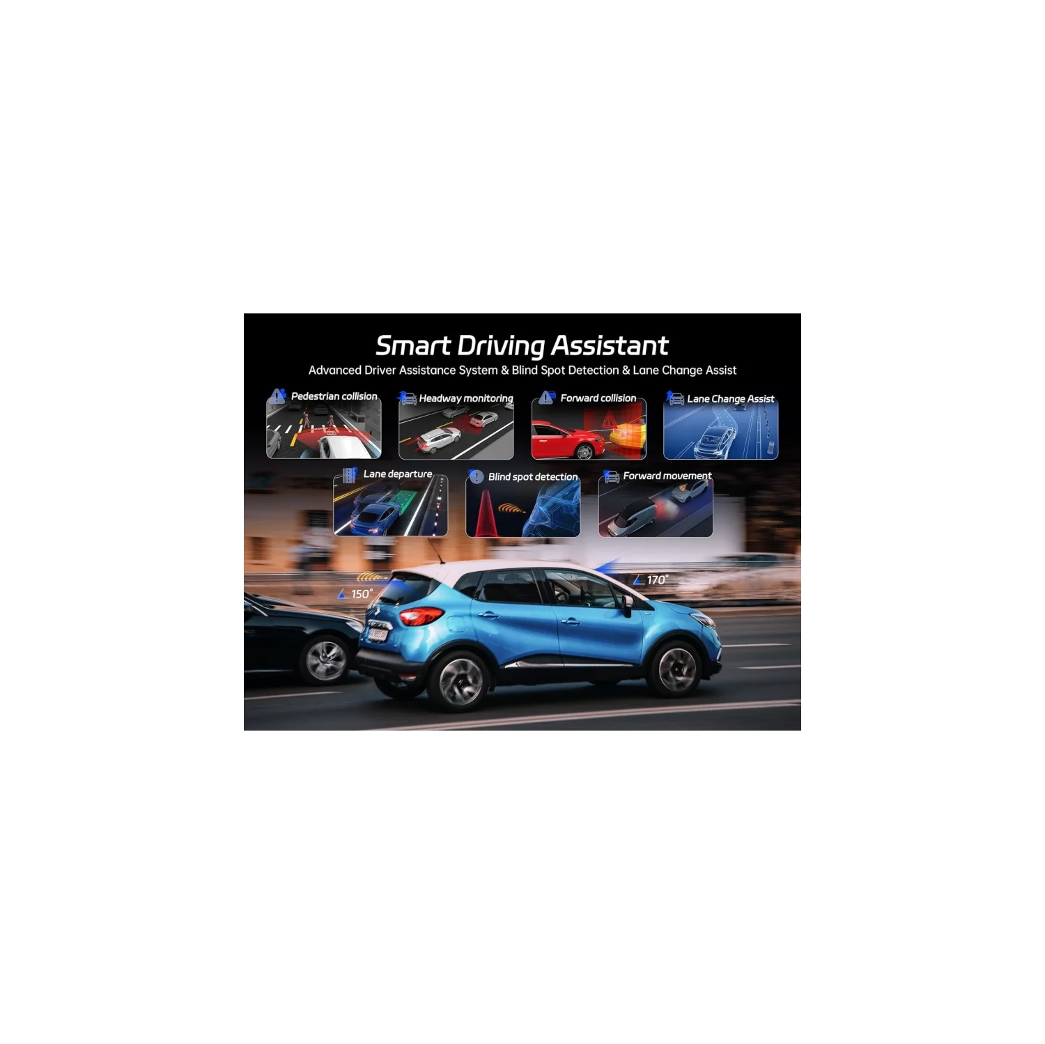 4K Dash Cam Front and Rear, Free 64GB SD Card, Pelsee 4K+1080P Dual Dash Camera for Cars with Wi-Fi, GPS, ADAS, BSD, 3" IPS Display, APP & Voice