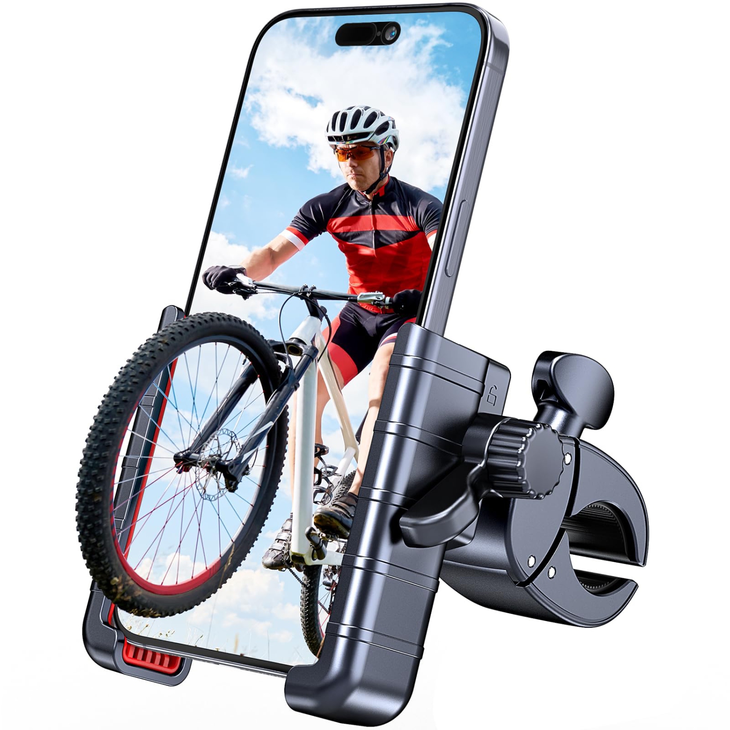 Bike Phone Mount Holder - Motorcycle Phone Holder Handlebar Clamp for Stroller Scooter Bicycle, 360°Rotate Phone Mount for iPhone & Other 4.5-7
