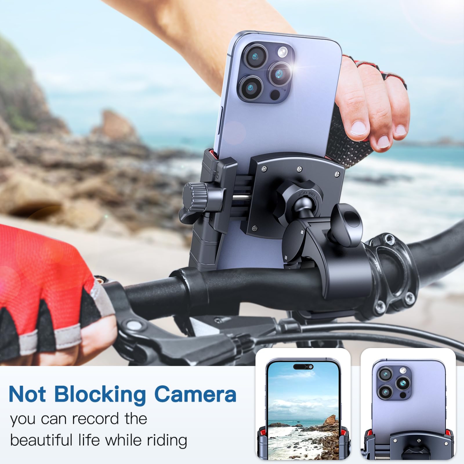 Bike Phone Mount Holder - Motorcycle Phone Holder Handlebar Clamp for Stroller Scooter Bicycle, 360°Rotate Phone Mount for iPhone & Other 4.5-7