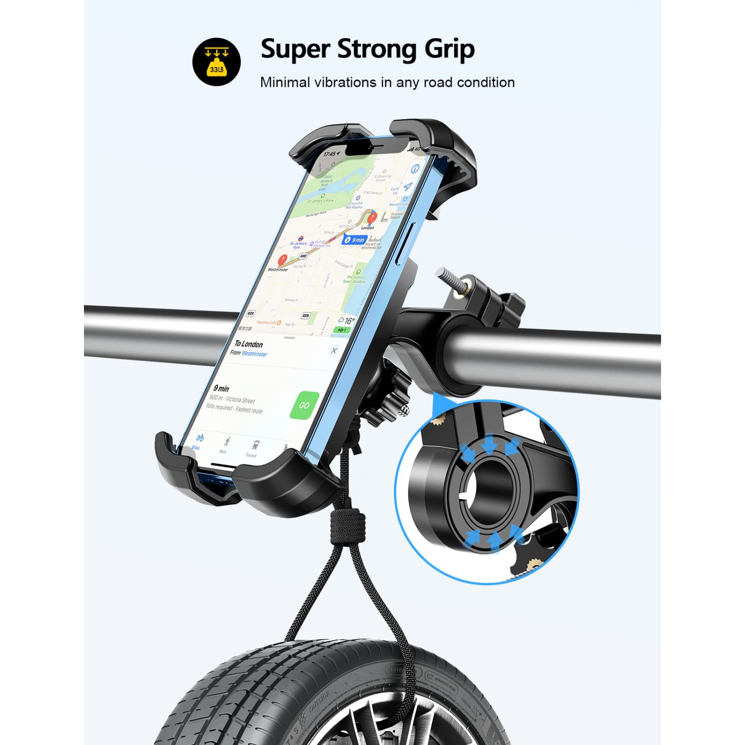 Support de téléphone de vélo, support de téléphone de moto - Support de téléphone de vélo pince de guidon pour vélo, moto de vélo - compatible avec