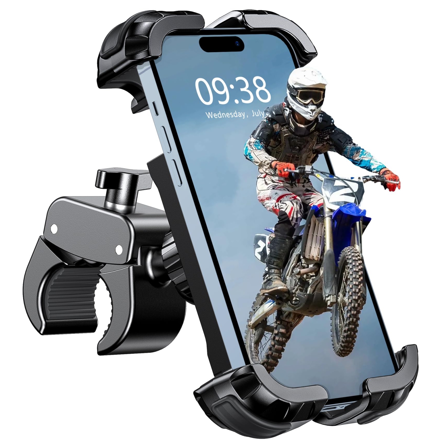 Bike Phone Mount, Upgrade 1s Lock Secure Protection Motorcycle Phone Mount, 360° Rotatable Phone Holder for Bike Handlebar Compatible with