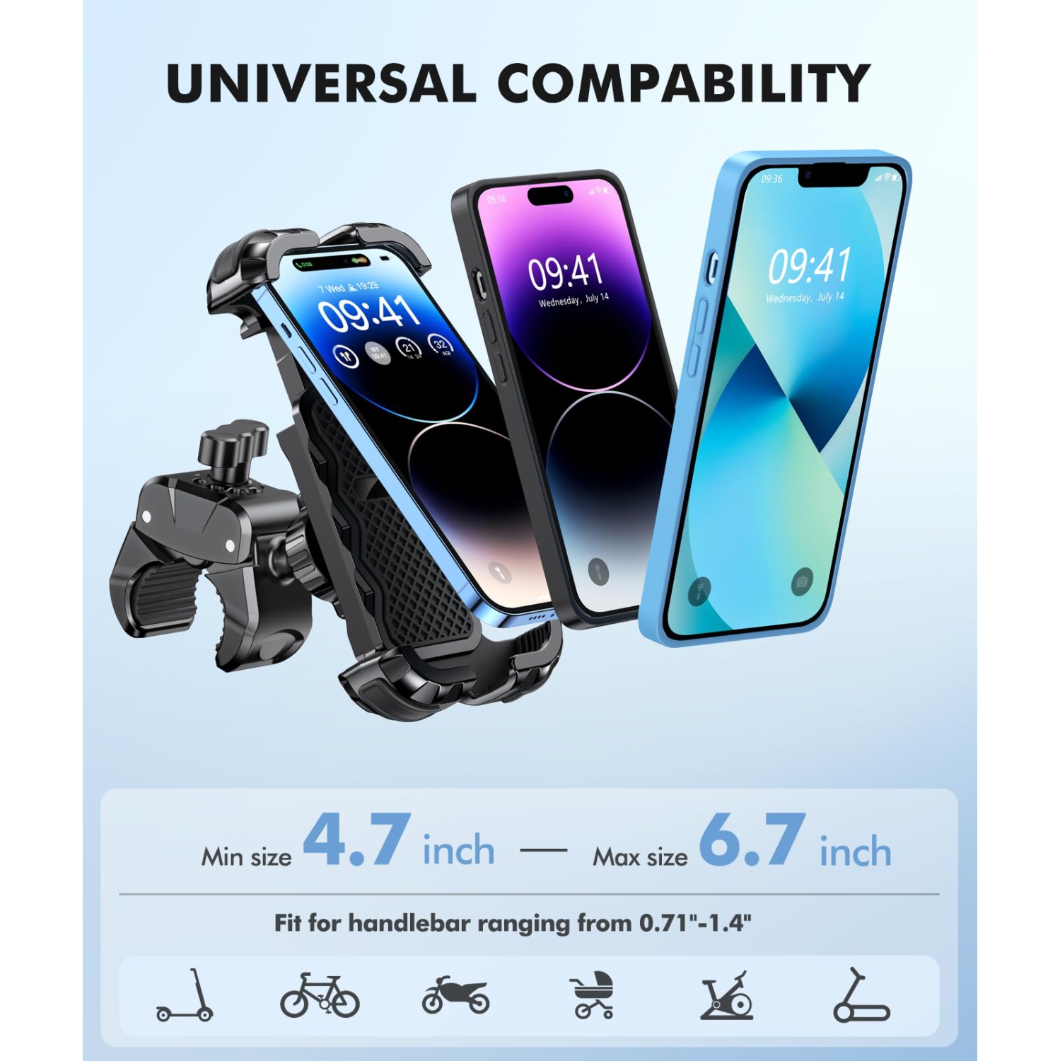 Bike Phone Mount, Upgrade 1s Lock Secure Protection Motorcycle Phone Mount, 360° Rotatable Phone Holder for Bike Handlebar Compatible with