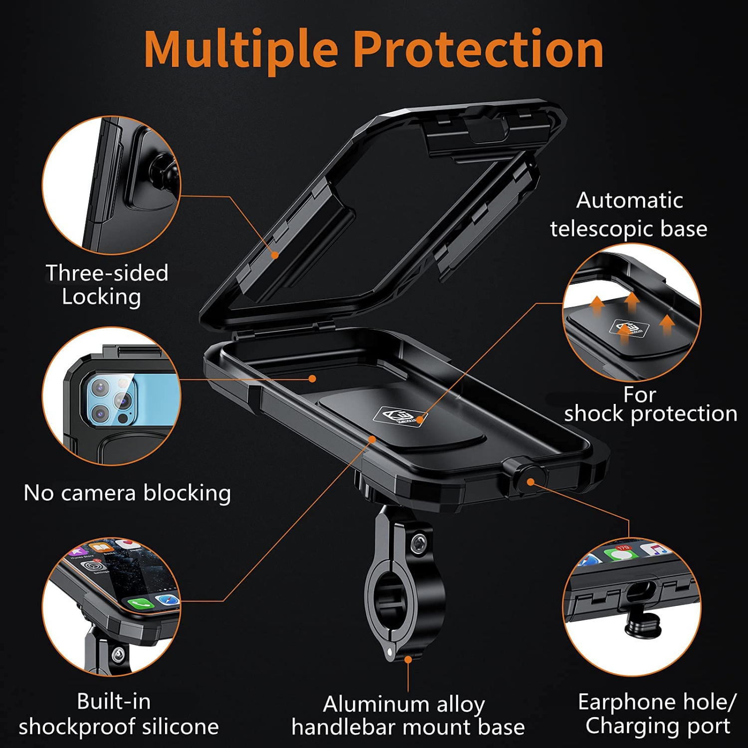Bike Phone Mount Waterproof, Motorcycle Phone Mount with Aluminum Alloy Handlebar Mount Base & Touch-Screen, 360 Rotation Bike Phone Holder Suitable