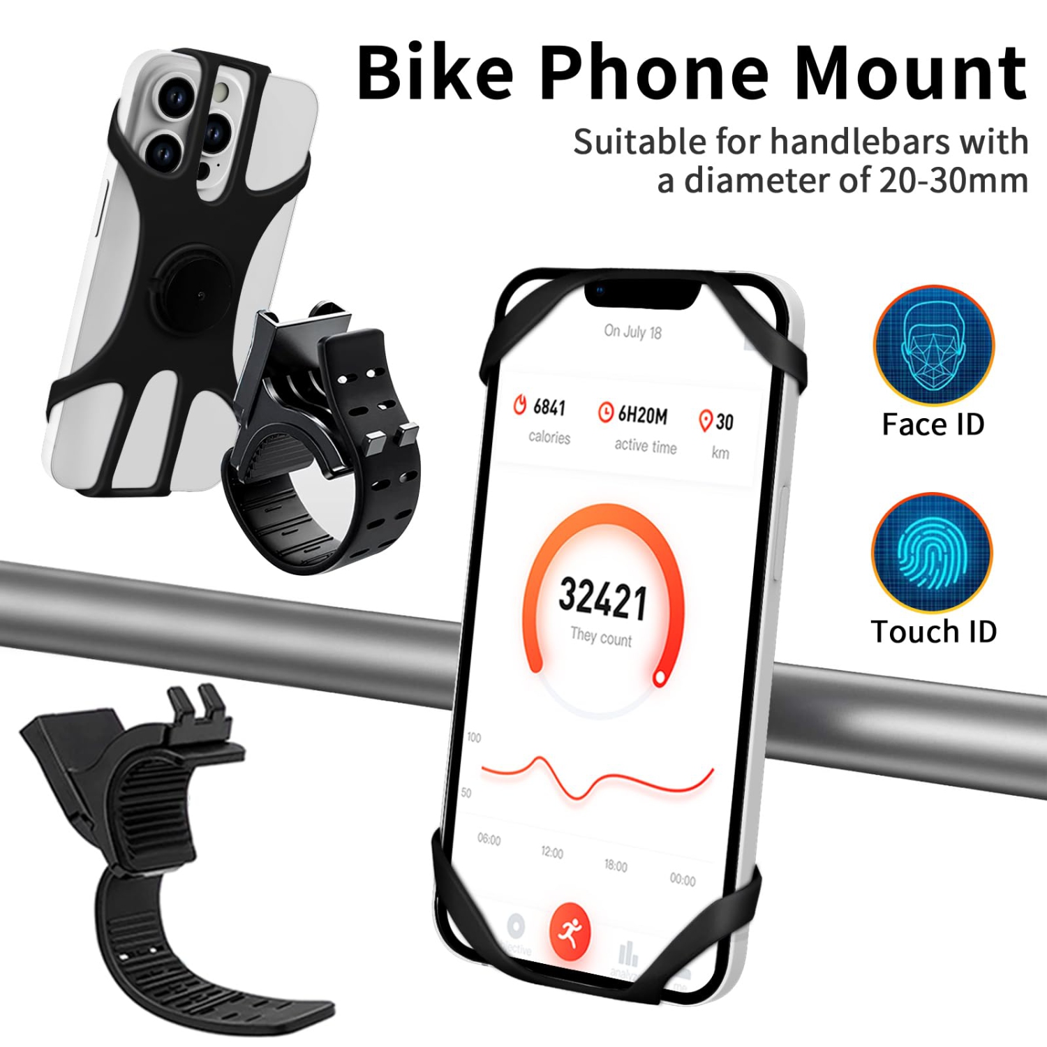 Support de téléphone pour vélo 3-en-1, support de téléphone pour poignet/brassards pour téléphone cellulaire, pivotant à 360° et amovible pour