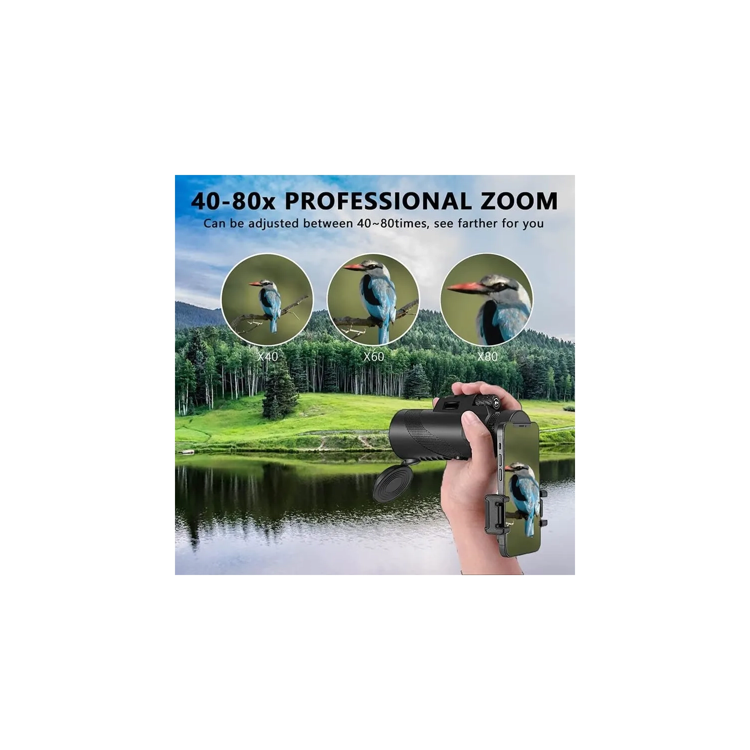 New 2024 Monocular Telescope 80x100 High Powered with Smartphone Adapter and Tripod for Adults - Bird Watching, Wildlife, Hiking, Camping, Travelling