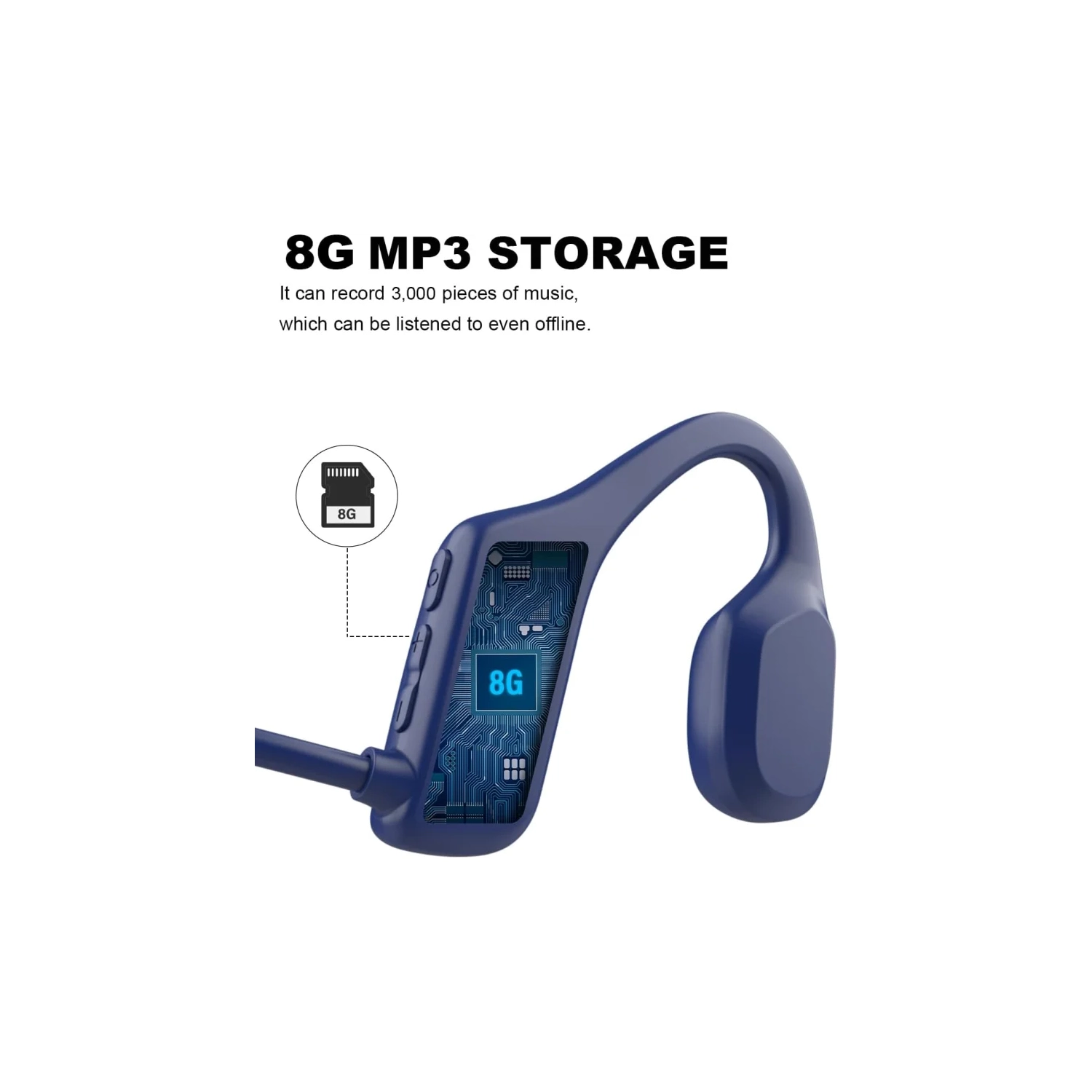 Bone Conduction Swimming Headphones, IP68 Waterproof, Open Ear Headphones with Built-in MP3 8GB Memory, Wireless Sport Earphones for Swimming,