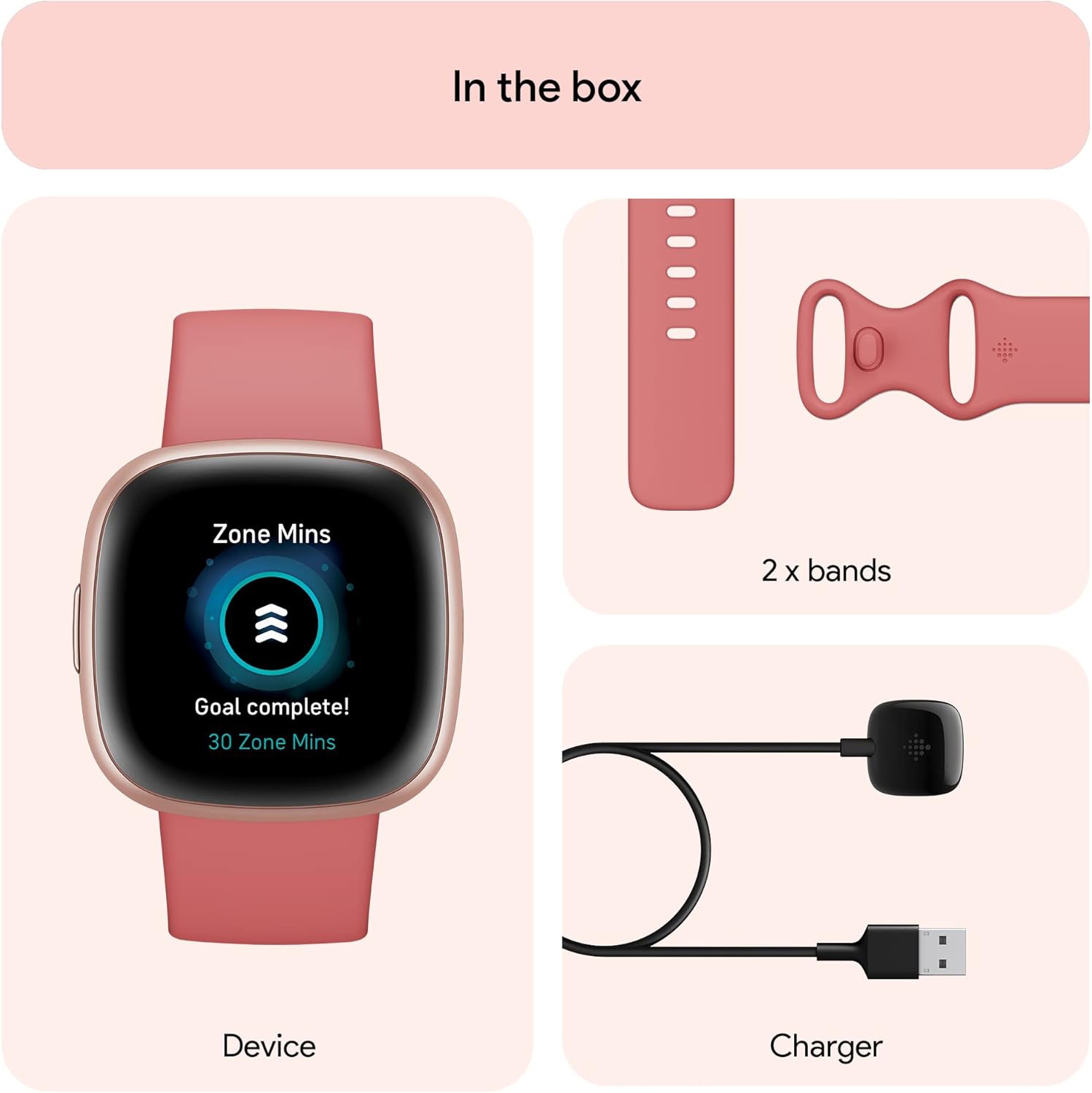 Fitbit Versa 4 Fitness Smartwatch with Daily Readiness, GPS, 24/7 Heart Rate, 40+ Exercise Modes, Sleep Tracking, Pink Sand/Copper Rose, One Size