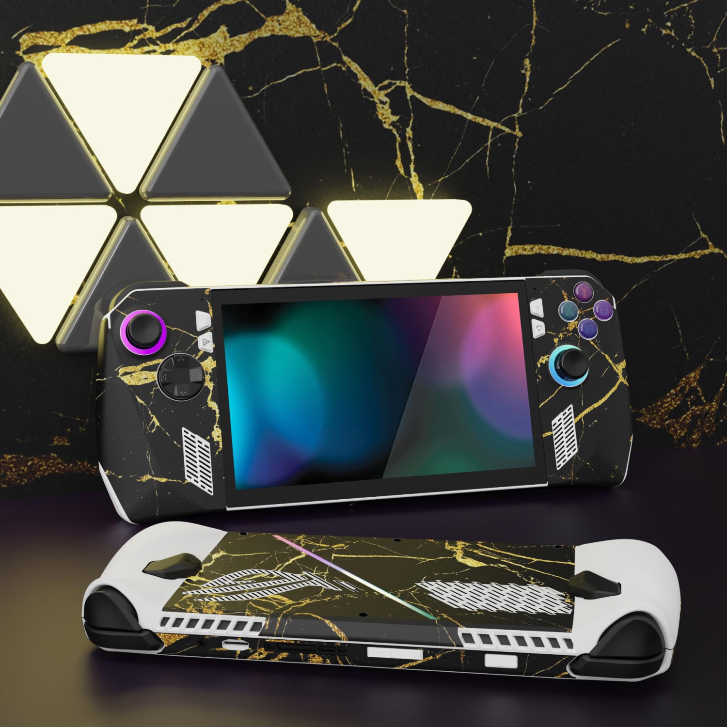 Protective Skin Decal for ROG Ally, Custom Stickers Vinyl Wraps for ROG Ally Handheld Gaming Console - Black & Gold Marble Effect