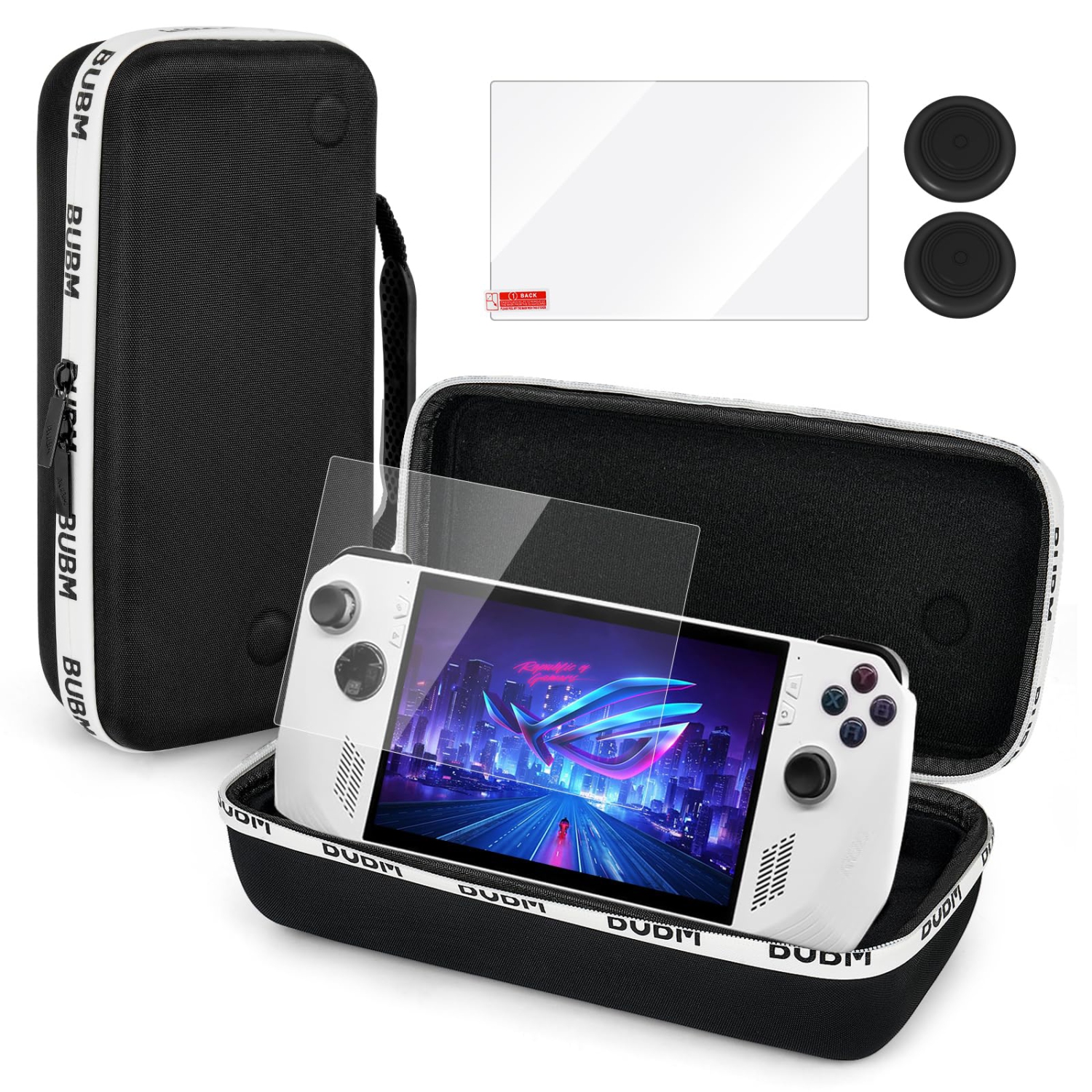 Étui de transport compatible avec la console de jeu portative ROG Ally d'Asus avec protecteur d'écran et capuchons antidérapants en silicone, étui