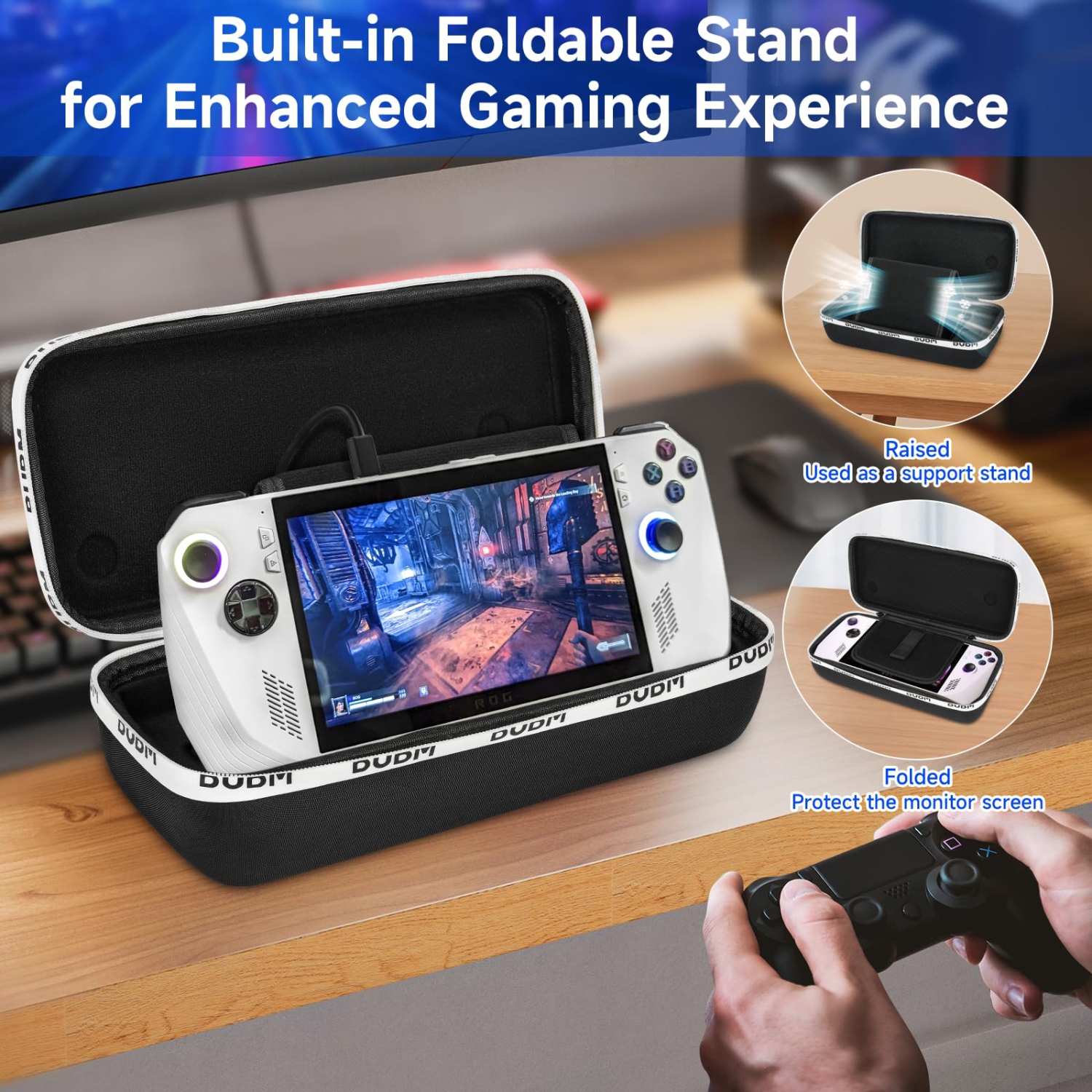 Étui de transport compatible avec la console de jeu portative ROG Ally d'Asus avec protecteur d'écran et capuchons antidérapants en silicone, étui