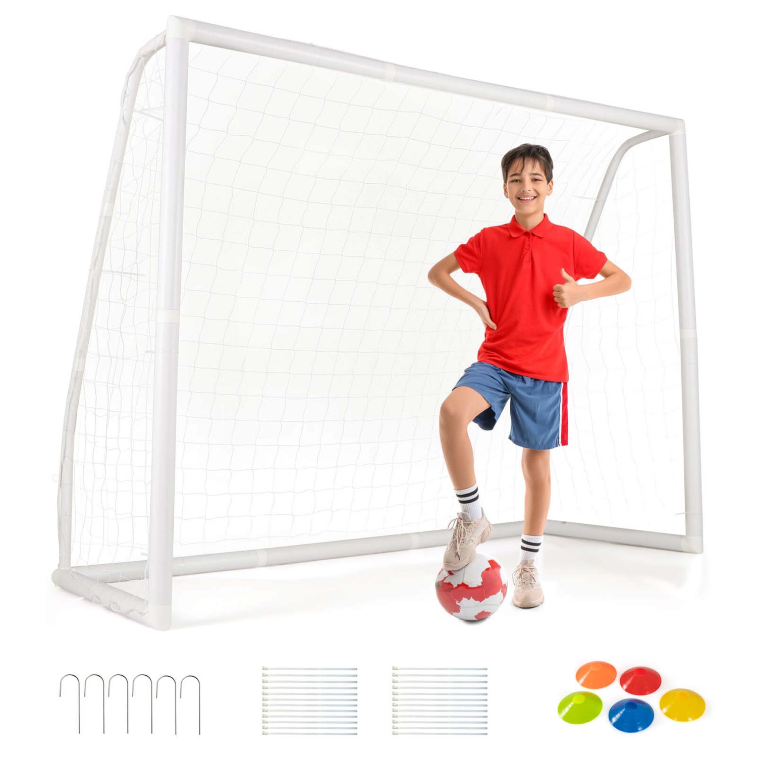 Costway All Weather Soccer Goal Football Training Equipment with Anti-tearing Net