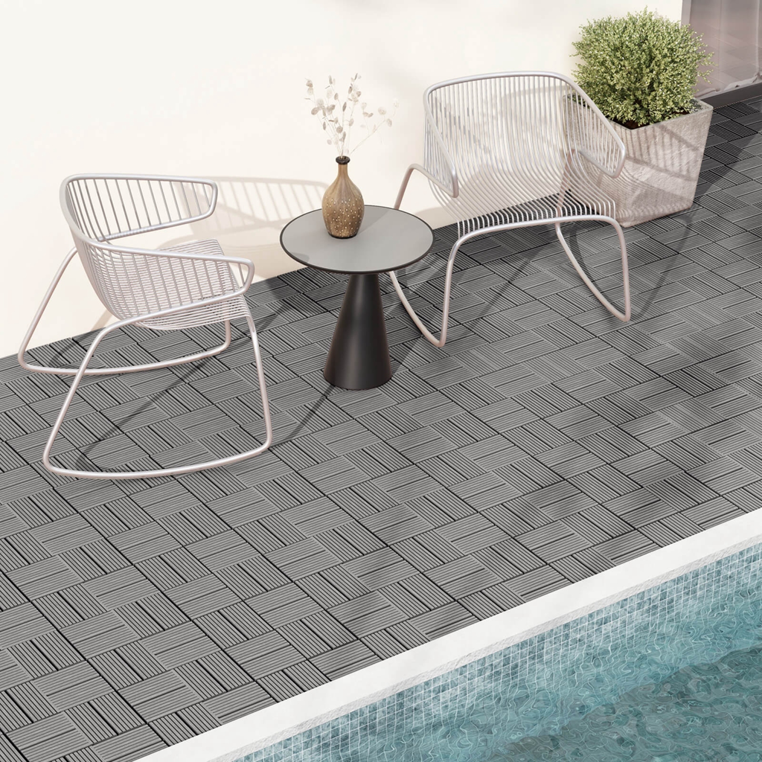 Costway 18 PCS tuiles de terrasse interverrouillables 12 x 12" étanche revêtement de sol toutes saisons, gris
