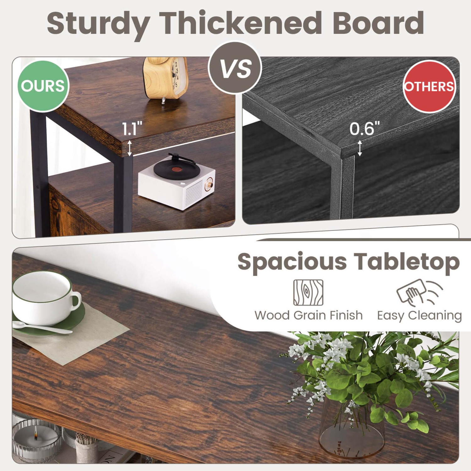 Costway Buffet Cabinet Industrial Sideboard Storage Cabinet with Push-to-Open Slatted Door