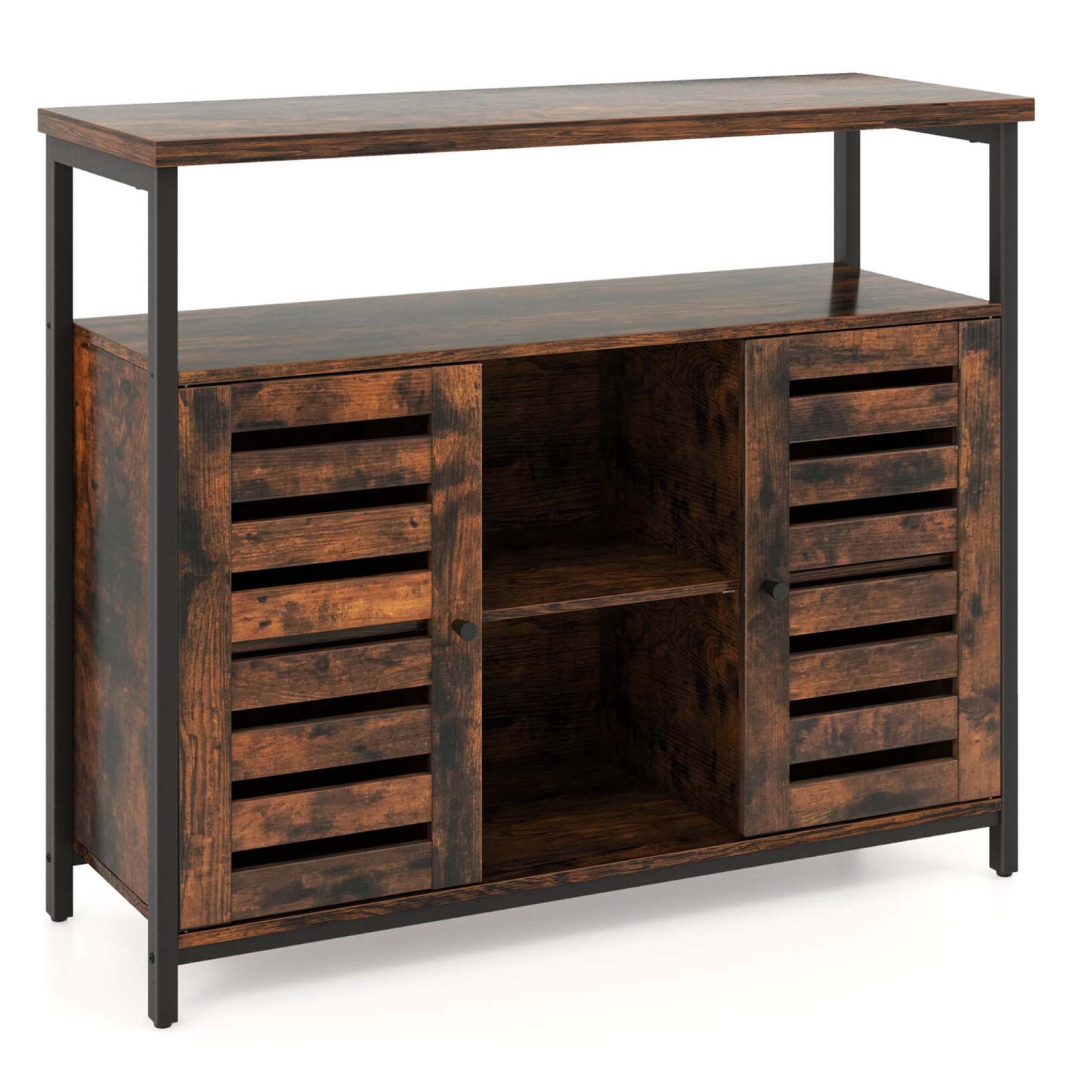 Costway Buffet Cabinet Industrial Sideboard Storage Cabinet with Push-to-Open Slatted Door