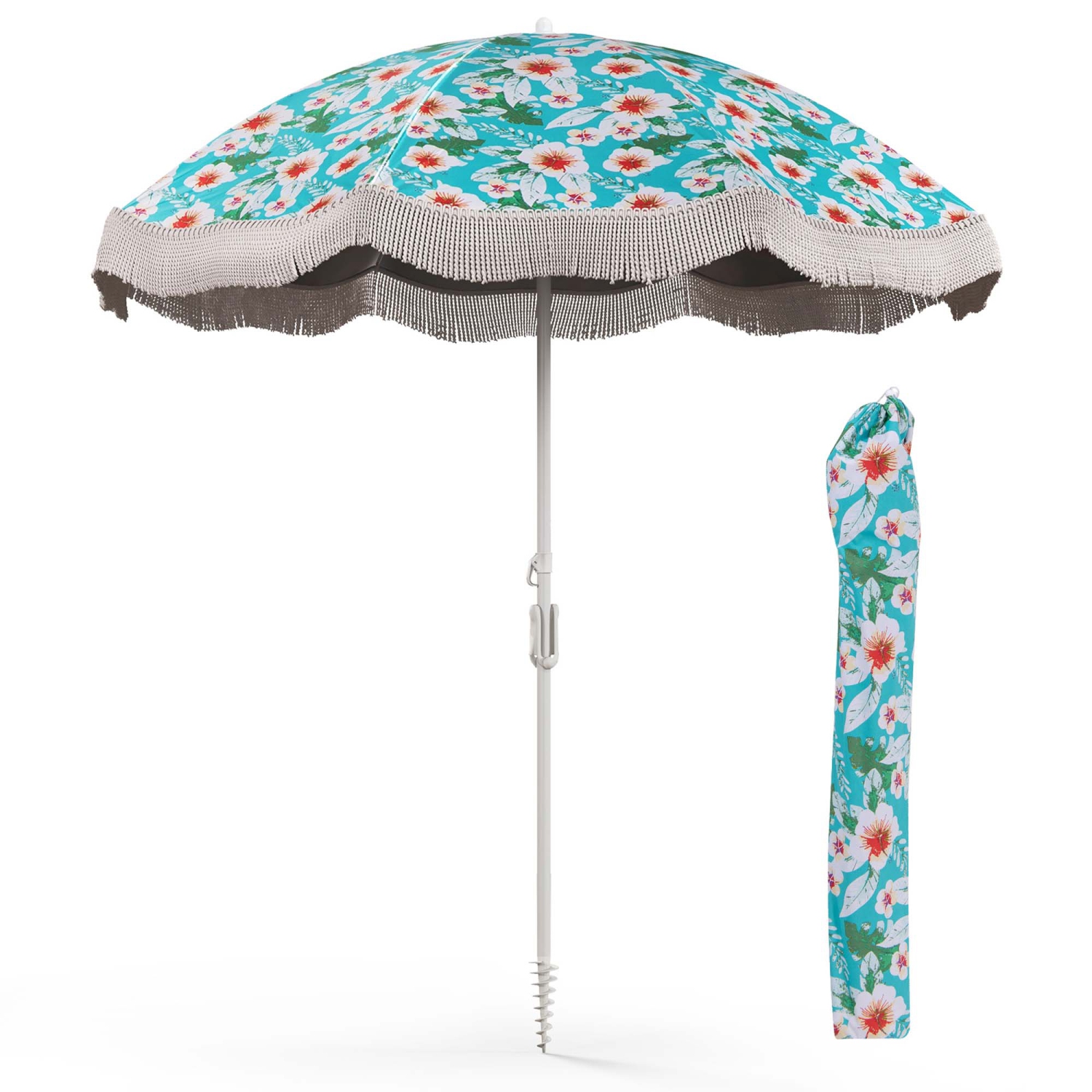 Parasol de patio à franges de 6,5 pi avec sac de transport et bouton-poussoir d'inclinaison pour jardin de Goplus