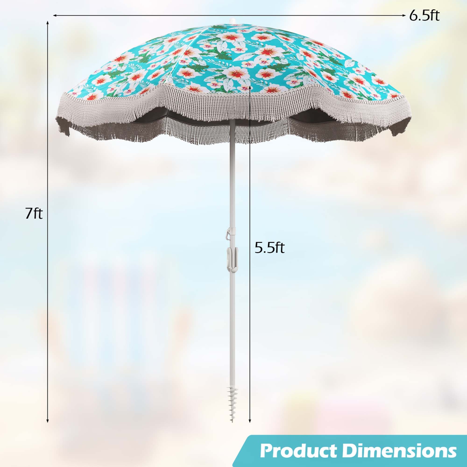 Parasol de patio à franges de 6,5 pi avec sac de transport et bouton-poussoir d'inclinaison pour jardin de Goplus