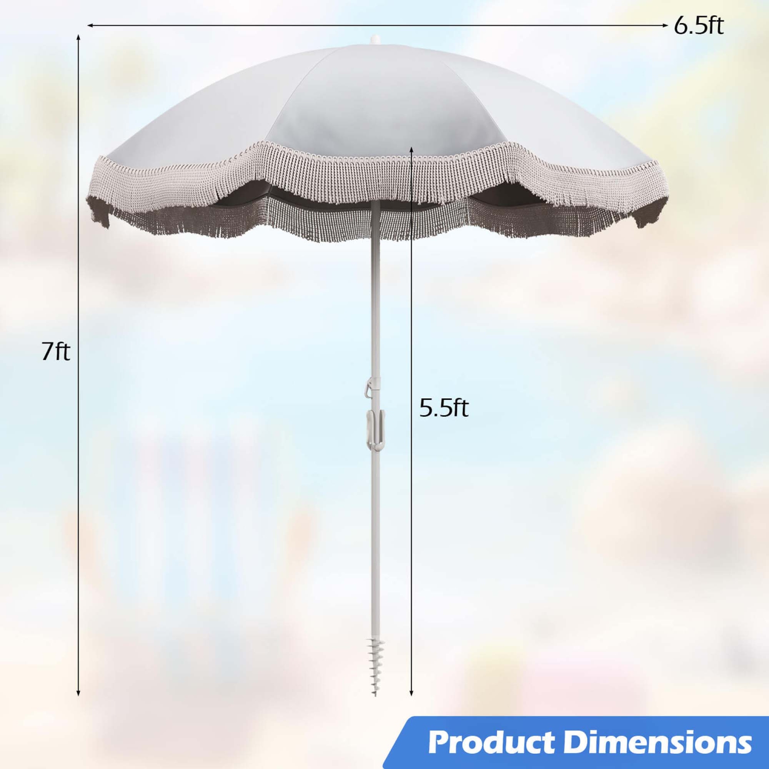 Parasol de patio à franges d'extérieur Goplus de 6,5 pi avec sac de transport inclinable à bouton-poussoir pour le jardin
