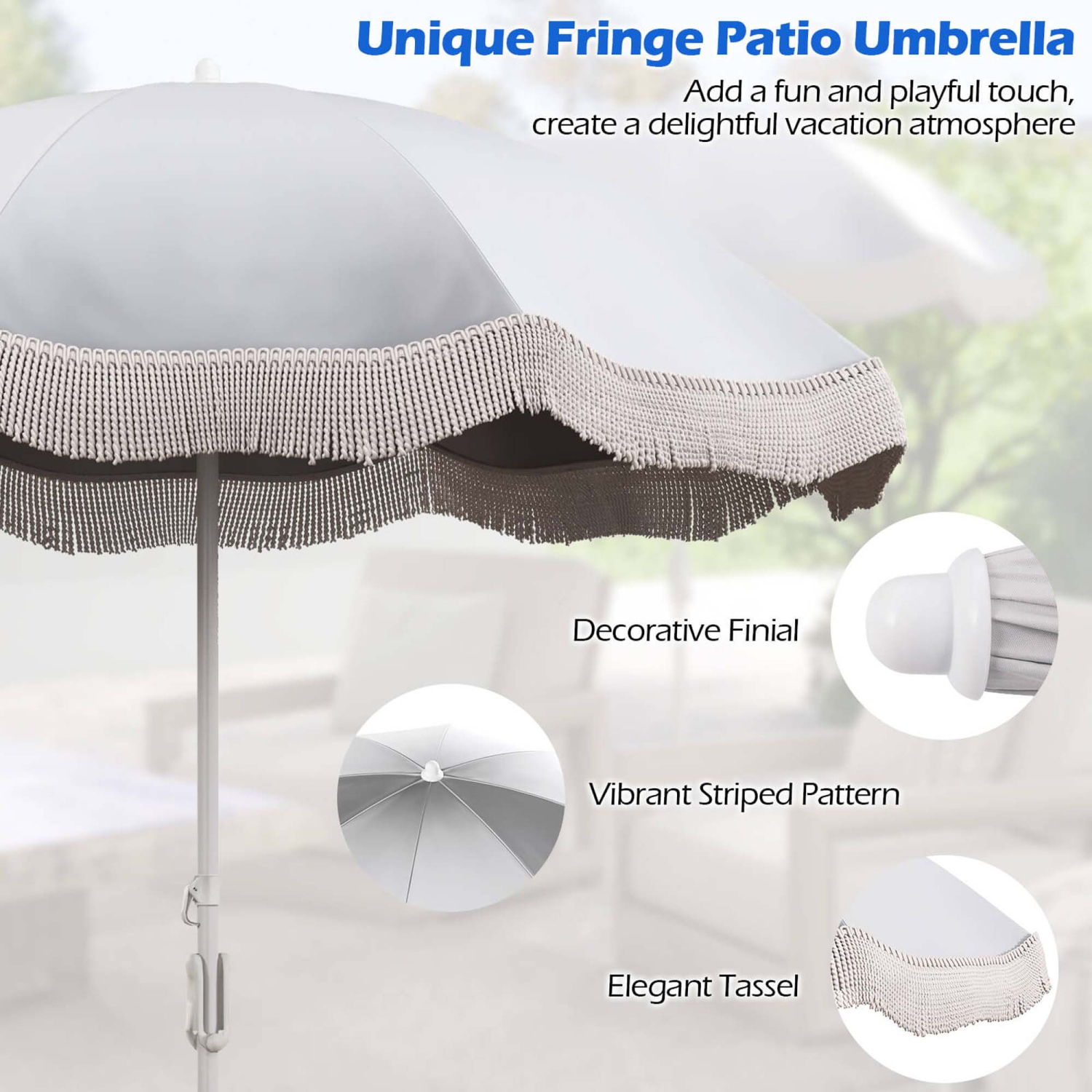 Parasol de patio à franges d'extérieur Goplus de 6,5 pi avec sac de transport inclinable à bouton-poussoir pour le jardin