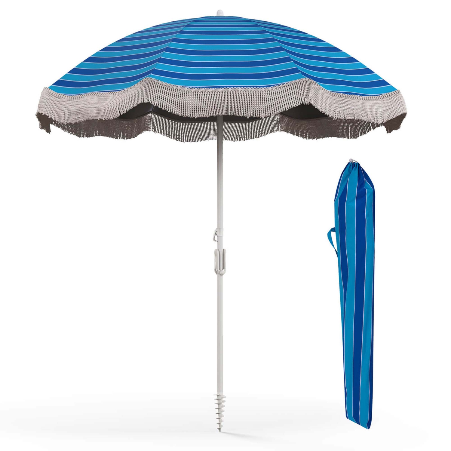 Parasol de patio à franges d'extérieur Goplus de 6,5 pi avec sac de transport inclinable à bouton-poussoir pour le jardin