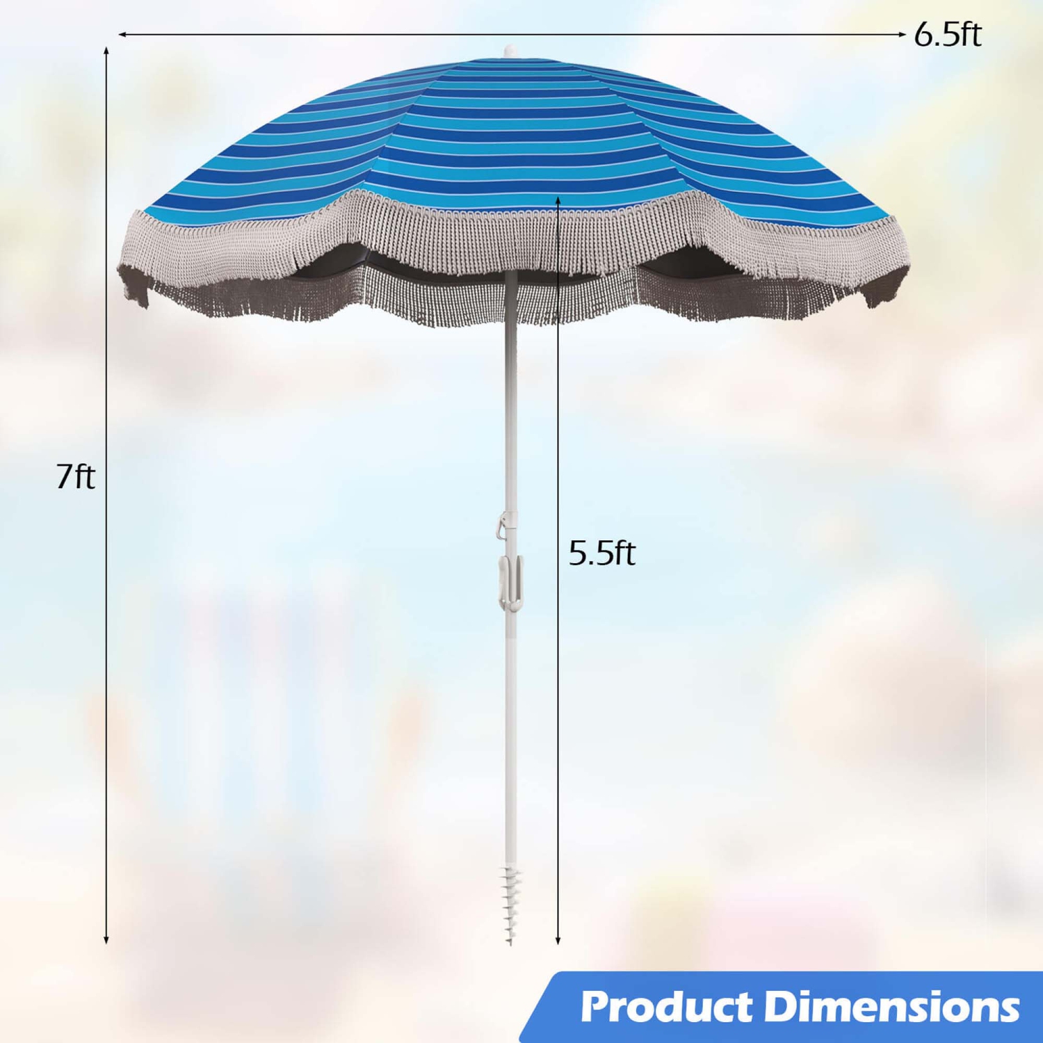 Parasol de patio à franges d'extérieur Goplus de 6,5 pi avec sac de transport inclinable à bouton-poussoir pour le jardin